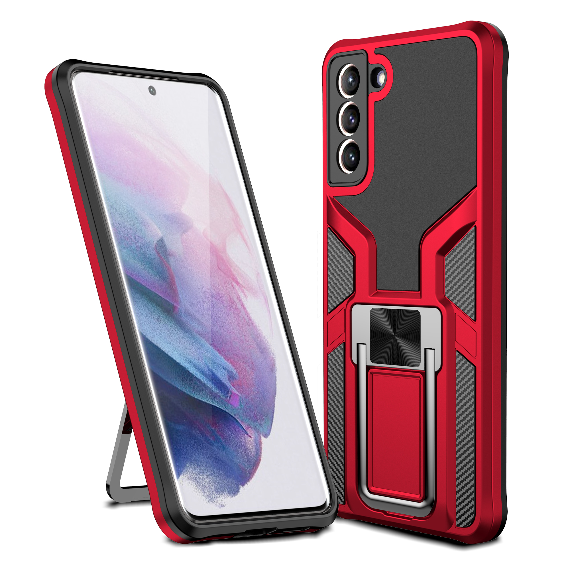 

PC + TPU Quality Hybrid Case Cover with Kickstand (Built-in Magnetic Metal Sheet) for Samsung Galaxy S21+ 5G - Red, Galaxy S21+ 5G