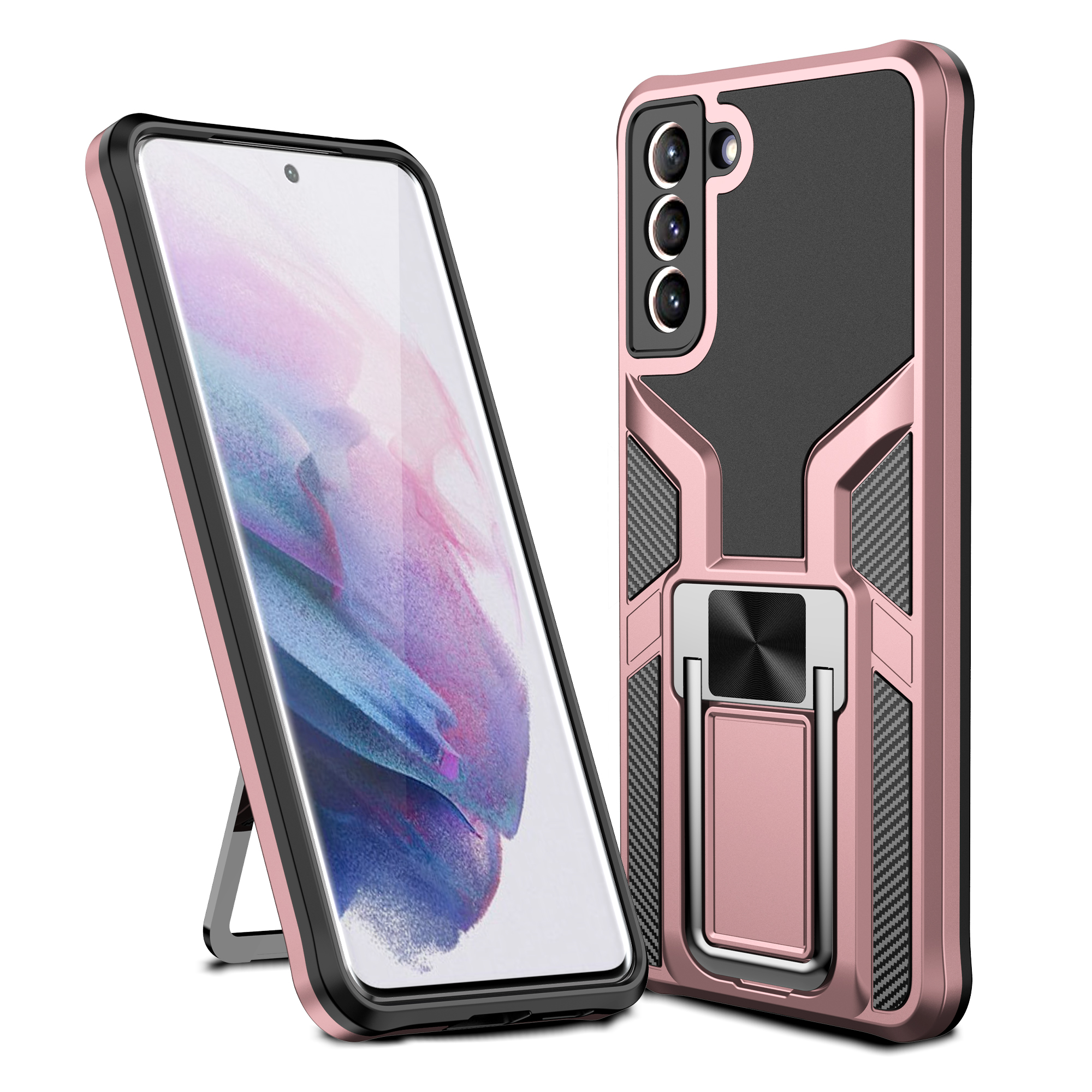 

PC + TPU Quality Hybrid Case Cover with Kickstand (Built-in Magnetic Metal Sheet) for Samsung Galaxy S21+ 5G - Rose Gold, Galaxy S21+ 5G