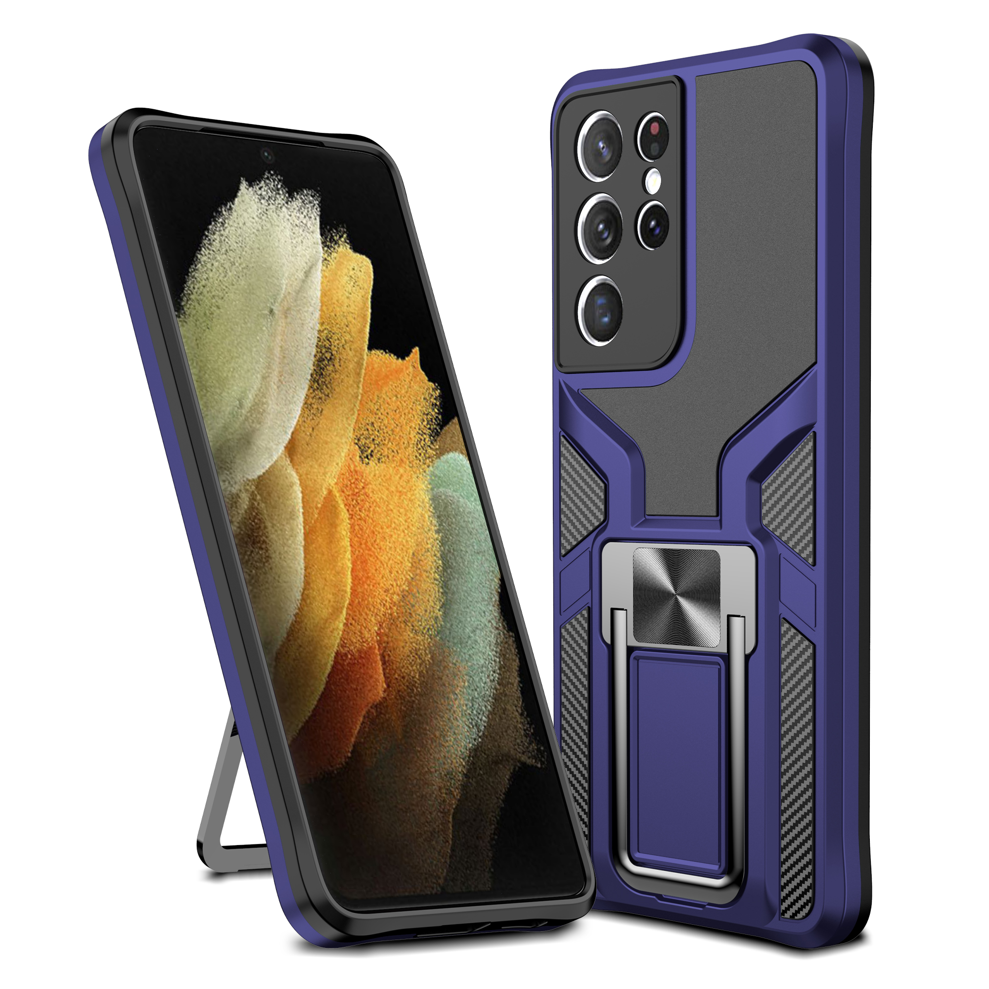 

PC + TPU Combo Quality Hybrid Kickstand Case Cover (Built-in Magnetic Metal Sheet) for Samsung Galaxy S21 Ultra 5G - Dark Blue, Galaxy S21 Ultra 5G