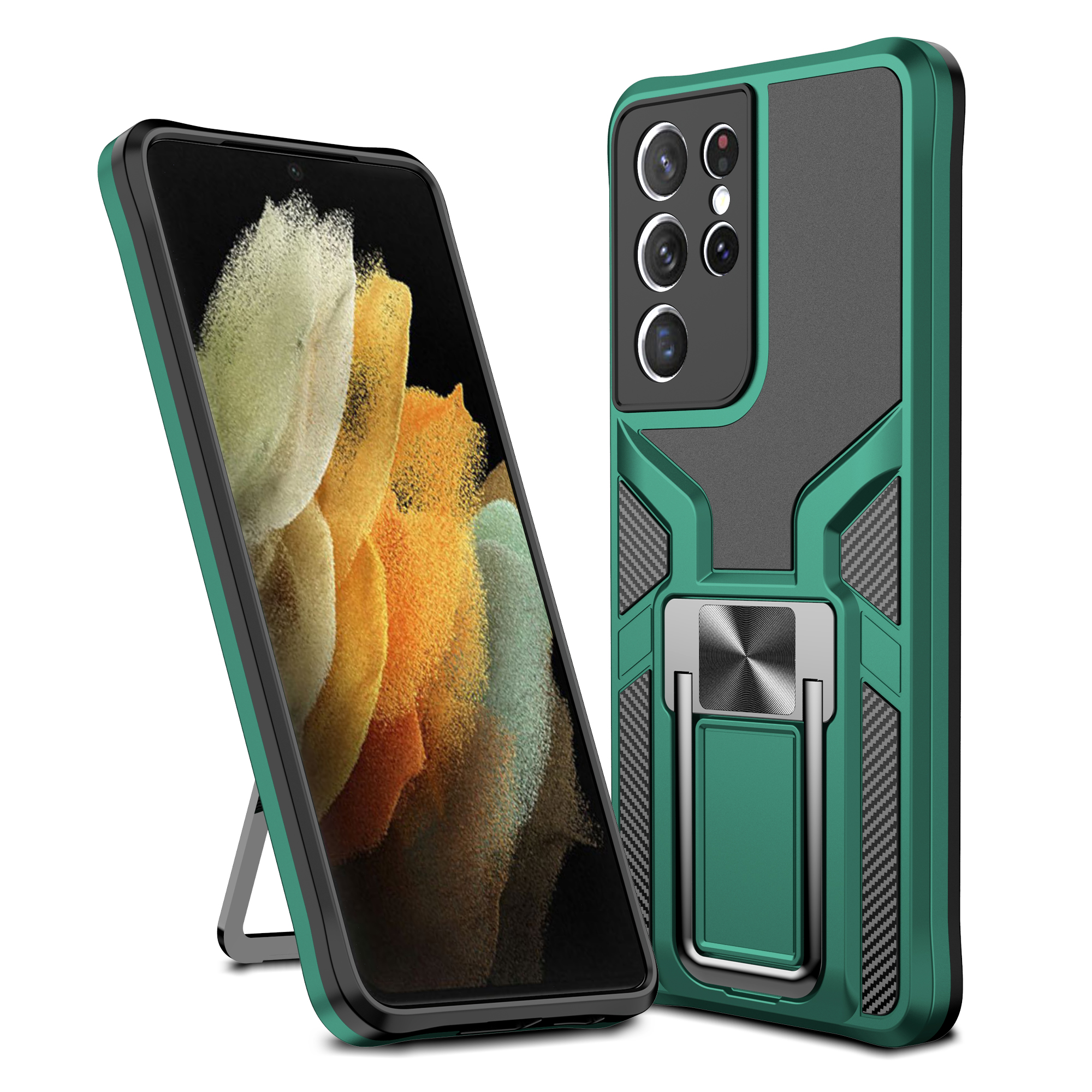 

PC + TPU Combo Quality Hybrid Kickstand Case Cover (Built-in Magnetic Metal Sheet) for Samsung Galaxy S21 Ultra 5G - Green, Galaxy S21 Ultra 5G