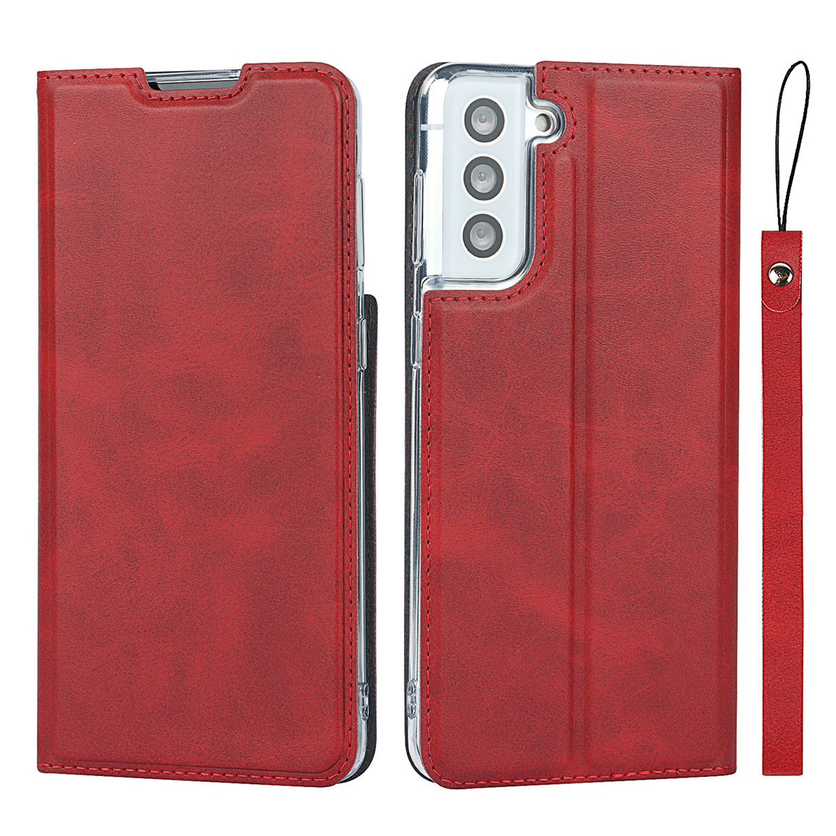 

Leather Stand Shell with Card Slot for Samsung Galaxy S21 Plus 5G - Red, Galaxy S21+ 5G