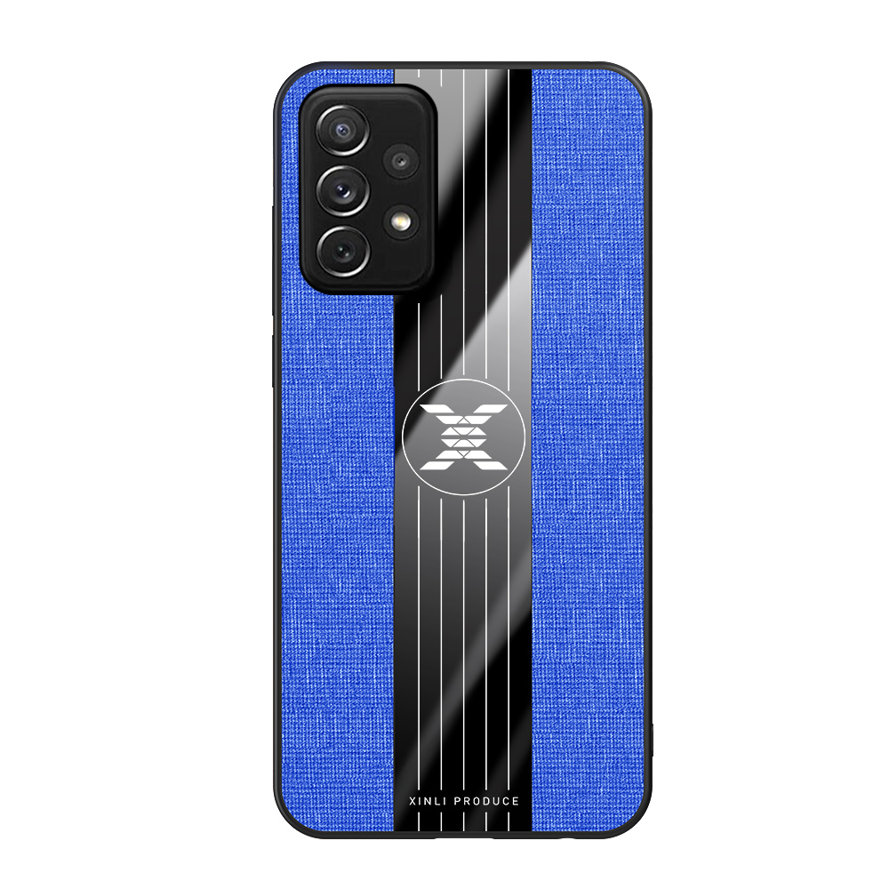 

TPU + Acrylic Hybrid Cloth Texture Case with Kickstand [Built-in Magnetic Metal Sheet] for Samsung Galaxy A72 4G/5G - Blue, Galaxy A72 4G