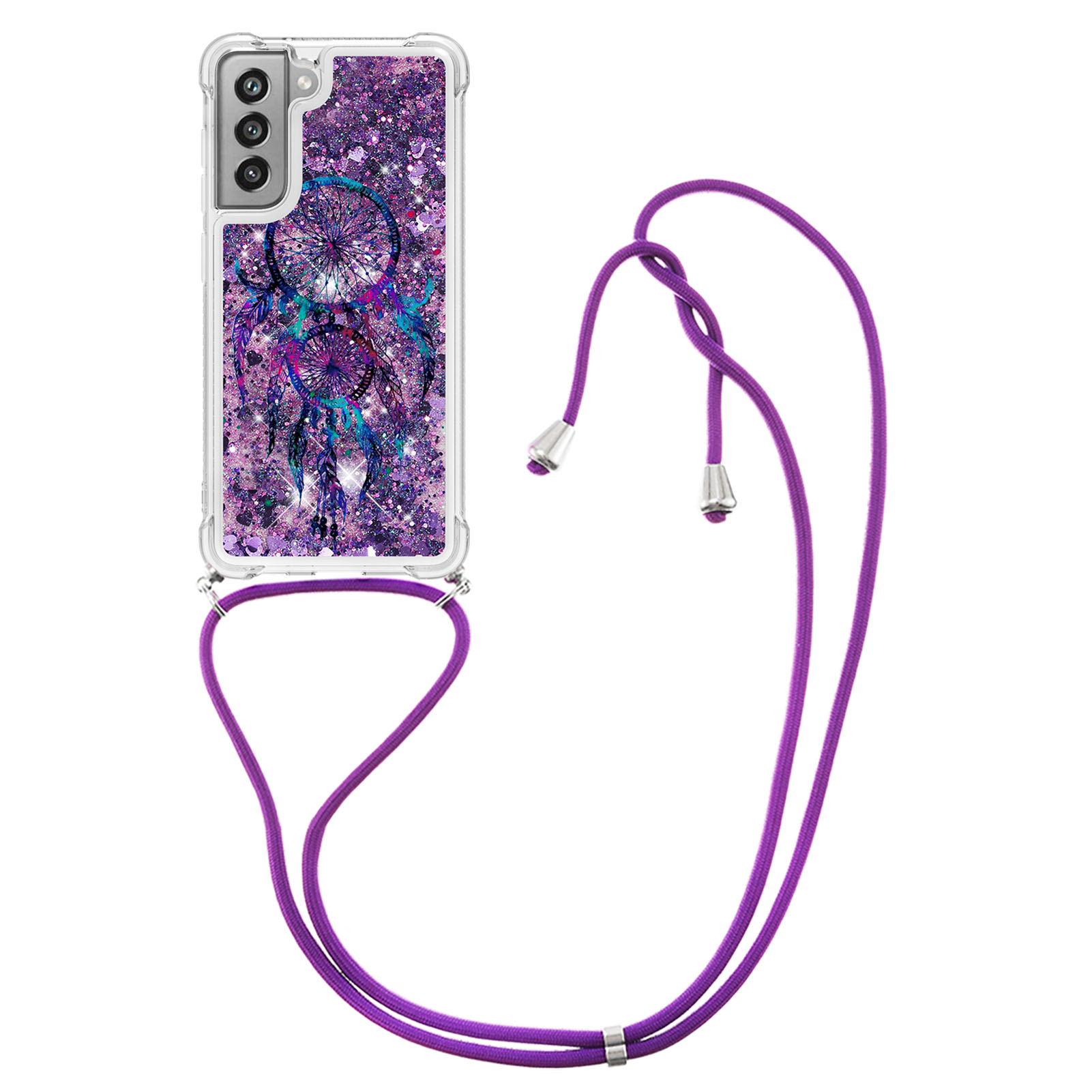 

Quicksand Shiny Glitter Pattern Printing TPU Phone Case Cover with Strap for Samsung Galaxy S21 FE - Color Drop Wind Chimes, Galaxy S21 FE 5G