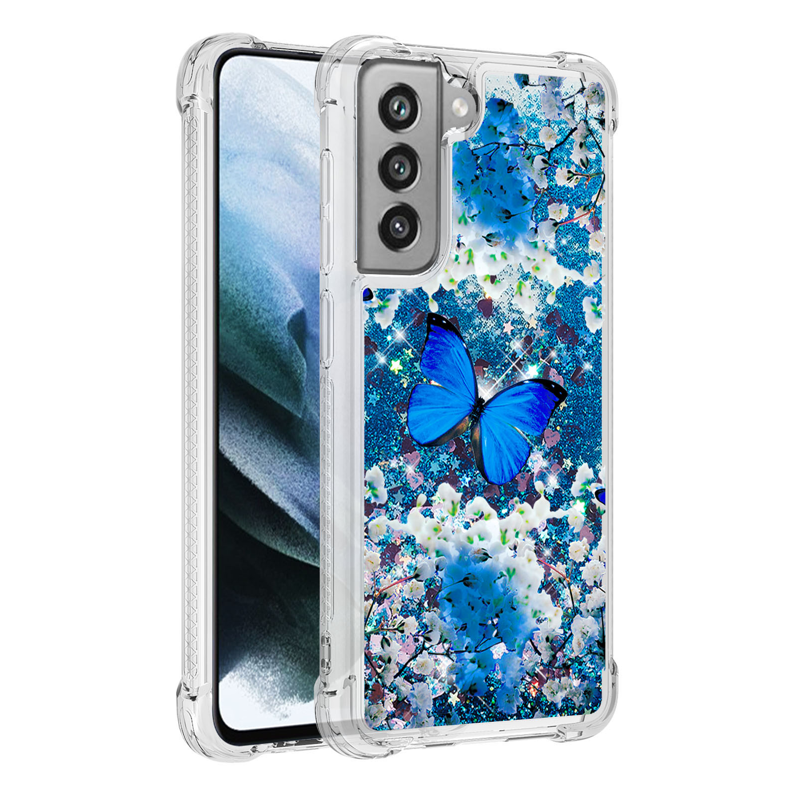 

Quicksand Phance Print Peption Aupposted TPU Крышка Чехол Для Мобильного Телефона TPU Для Samsung Galaxy S21 Fe - Синяя Бабочка, Galaxy S21 FE 5G