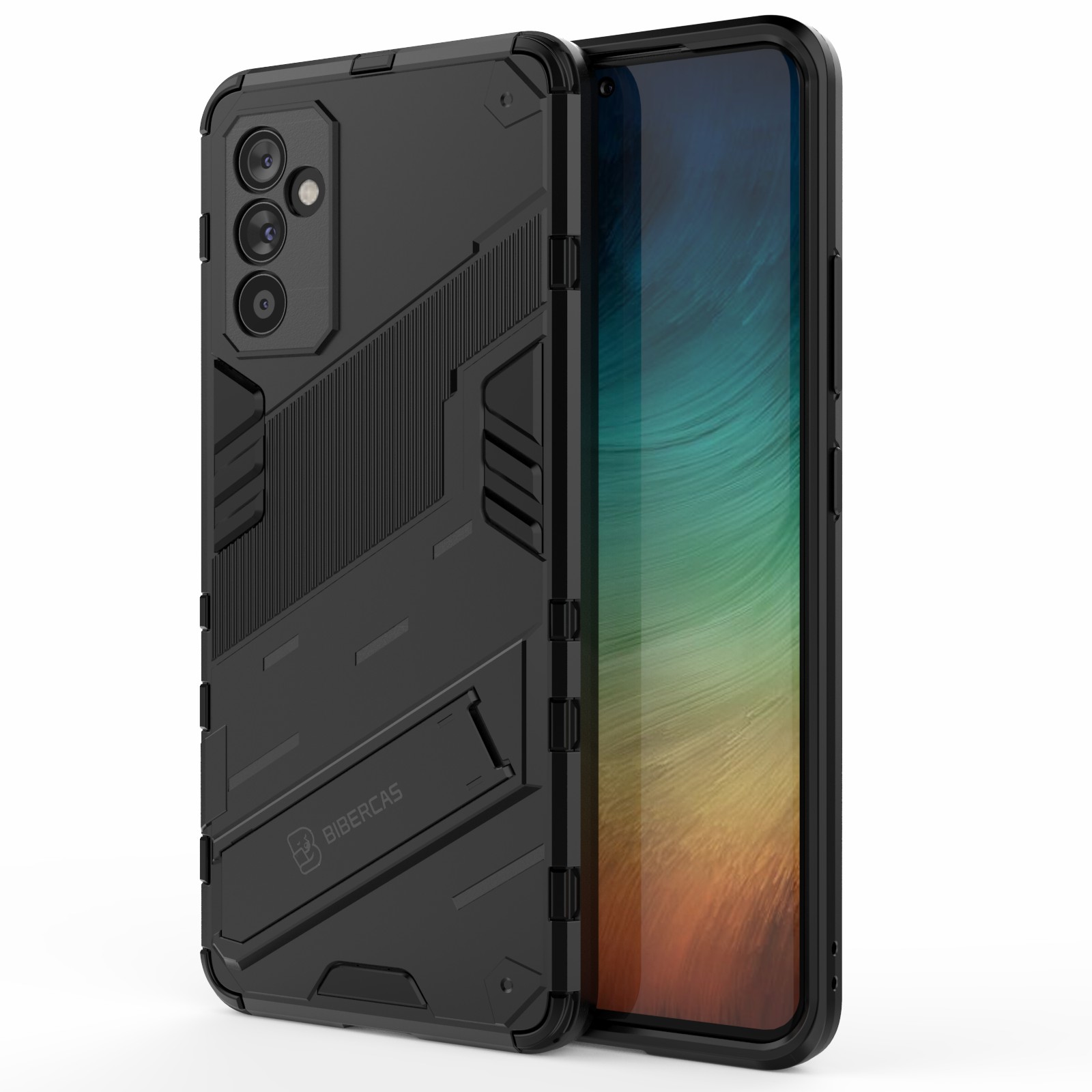 

Для Samsung Galaxy A82 5G Anti-scratch TPU + PC Hybrid Phone Back Case Shockper Cover с Kickstand - Черный, Galaxy A82 5G