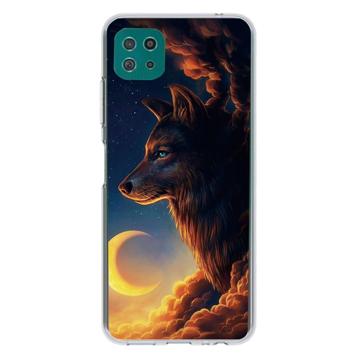 

Pattern Printing Drop-proof Soft TPU Mobile Phone Case Cover for Samsung Galaxy A22 5G (EU Version) - Wolf and Moon, Galaxy A22 5G (EU Version)