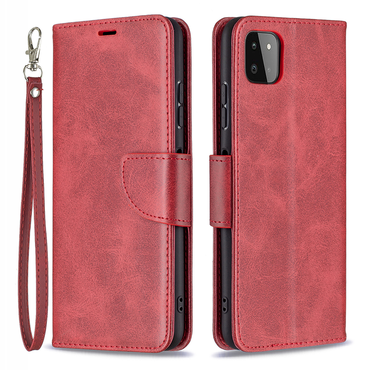 

Wallet Leather Stand Shell Cover with Hand Strap for Samsung Galaxy A22 5G (EU Version) - Red, Galaxy A22 5G (EU Version)