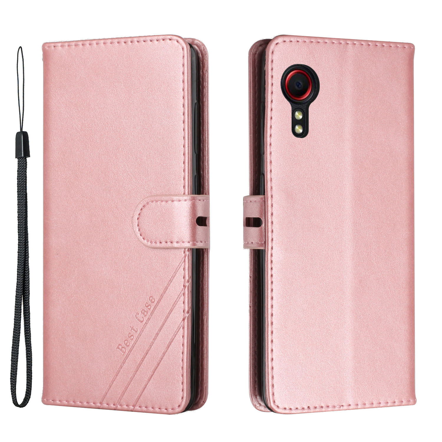 

For Samsung Galaxy Xcover 5 PU Leather Phone Case with Wallet & Strap Design - Pink, Galaxy Xcover 5