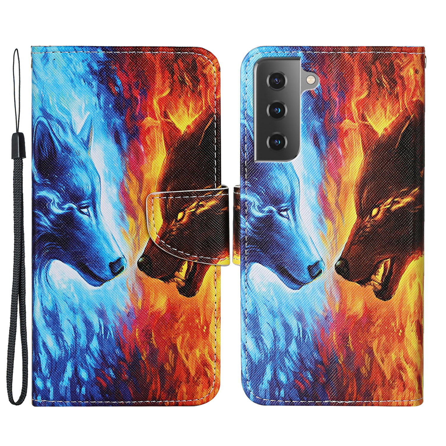 

Pattern Printing Leather Wallet Stand Case Protector Cover with Lanyard for Samsung Galaxy S21 FE - Wolf, Galaxy S21 FE 5G