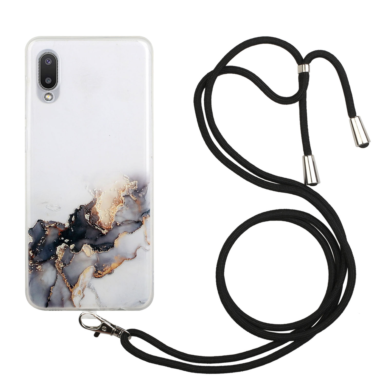 

Регулируемая Дизайн Lanyard Marble Pattern Гибкий Корпус TPU Хорошо Защищенная Крышка Для Samsung Galaxy A02 (версия Eu)/m02 - Стиль а, Galaxy A02