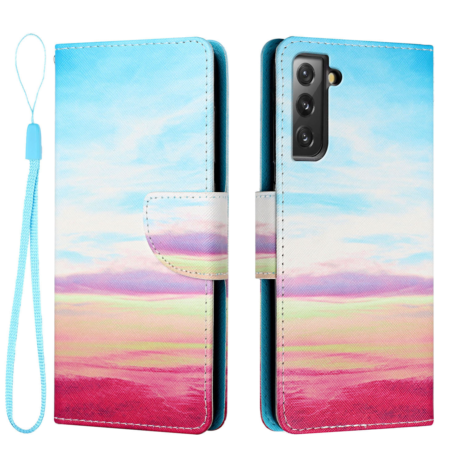 

Wallet Stand Design Pattern Printing Leather Phone Case with Lanyard for Samsung Galaxy S21 FE - Rosy Clouds, Galaxy S21 FE 5G