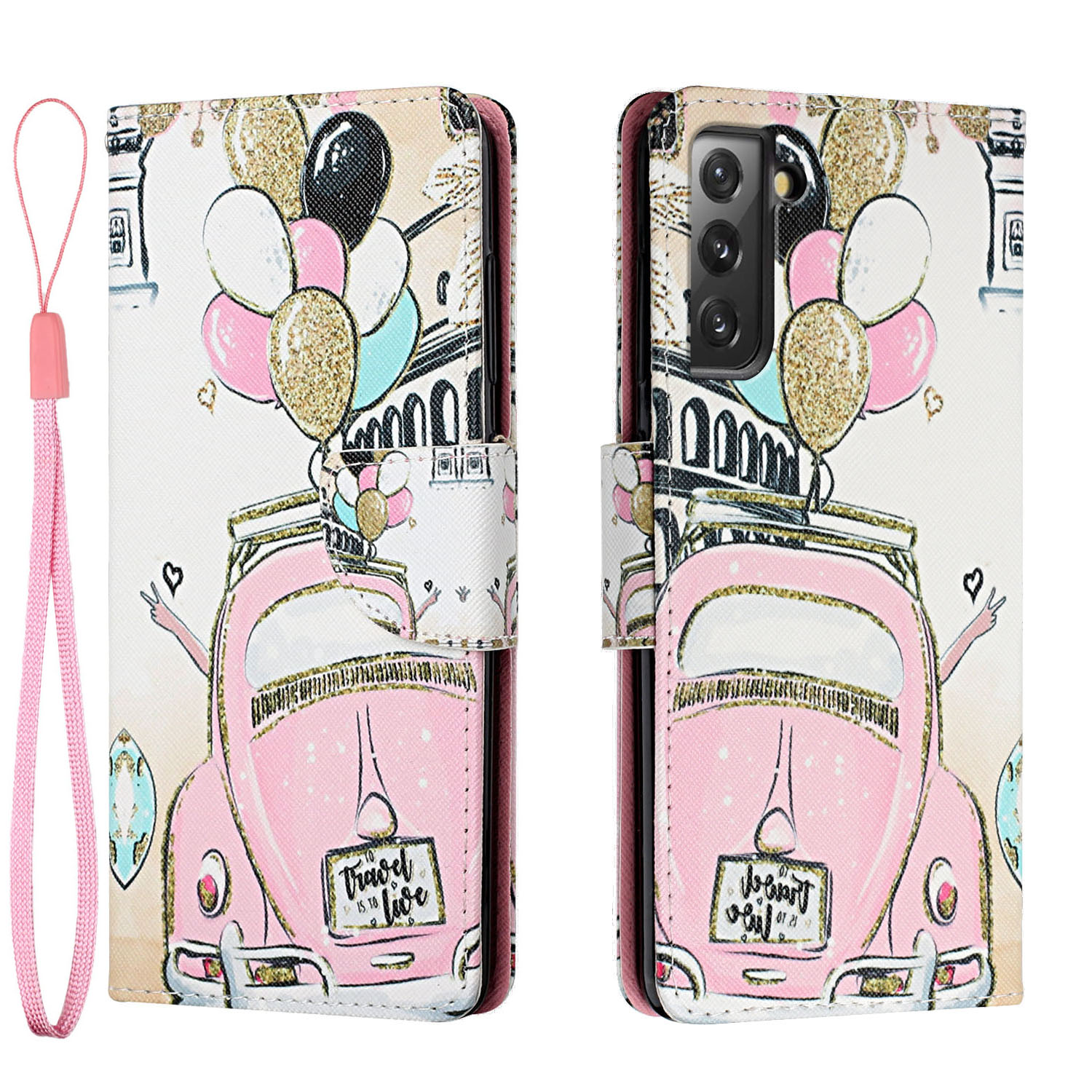 

Стенд Кошелька Дизайна Печать - Розовый Автомобиль, Galaxy S21 FE 5G