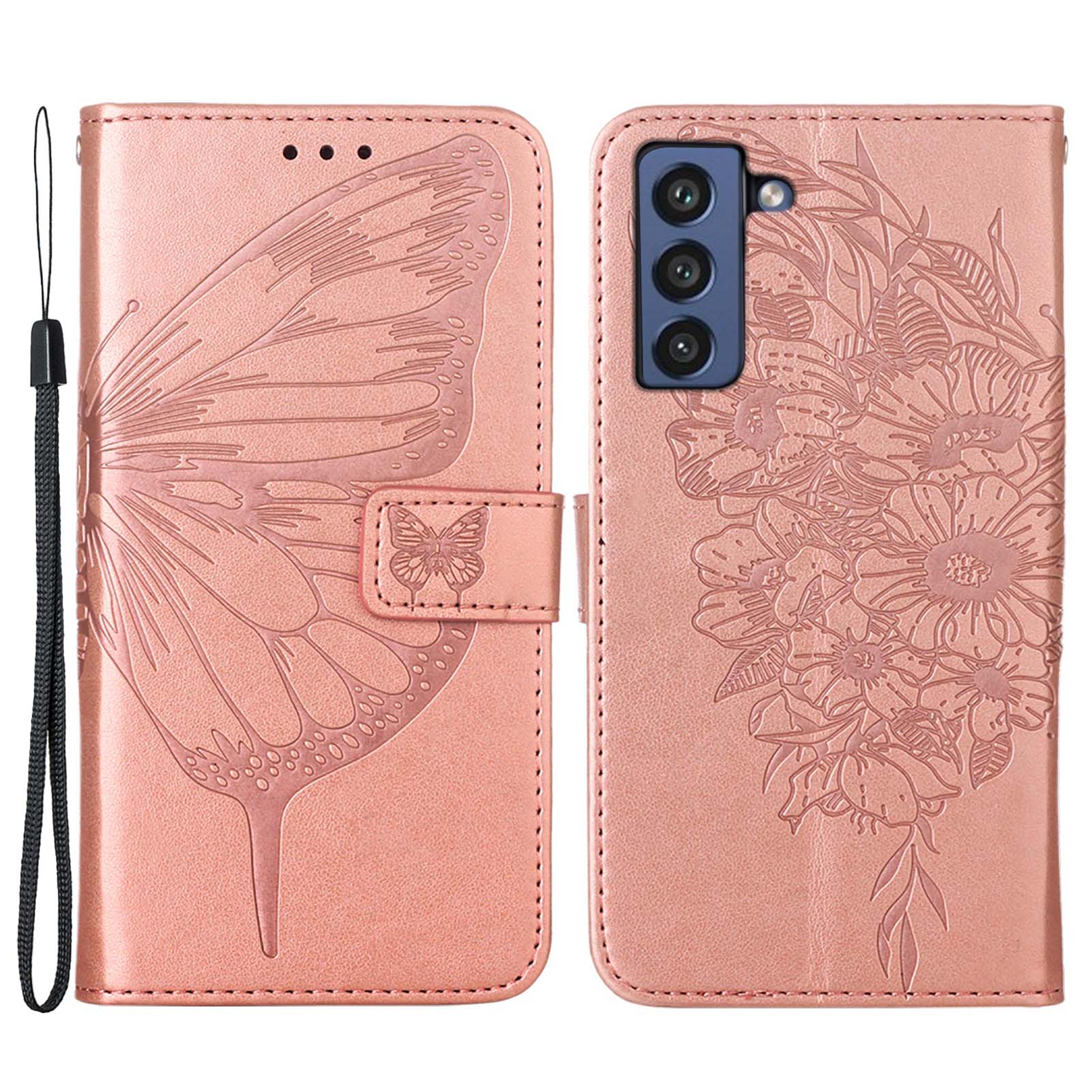 

Imprint Butterfly Flower Pattern Wallet Stand Leather Case for Samsung Galaxy S21 FE - Rose Gold, Galaxy S21 FE 5G