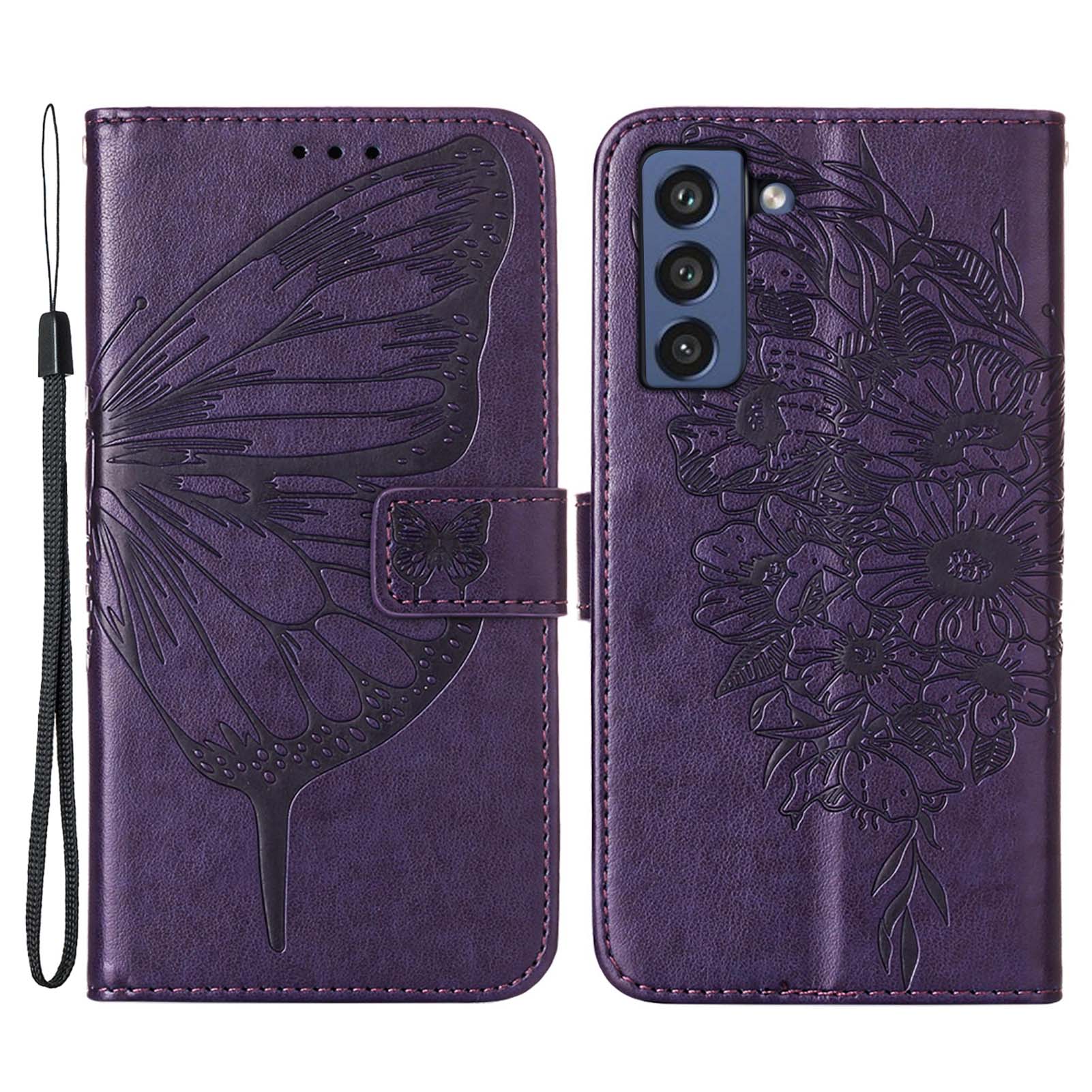 

Imprint Butterfly Flower Pattern Wallet Stand Leather Case for Samsung Galaxy S21 FE - Purple, Galaxy S21 FE 5G