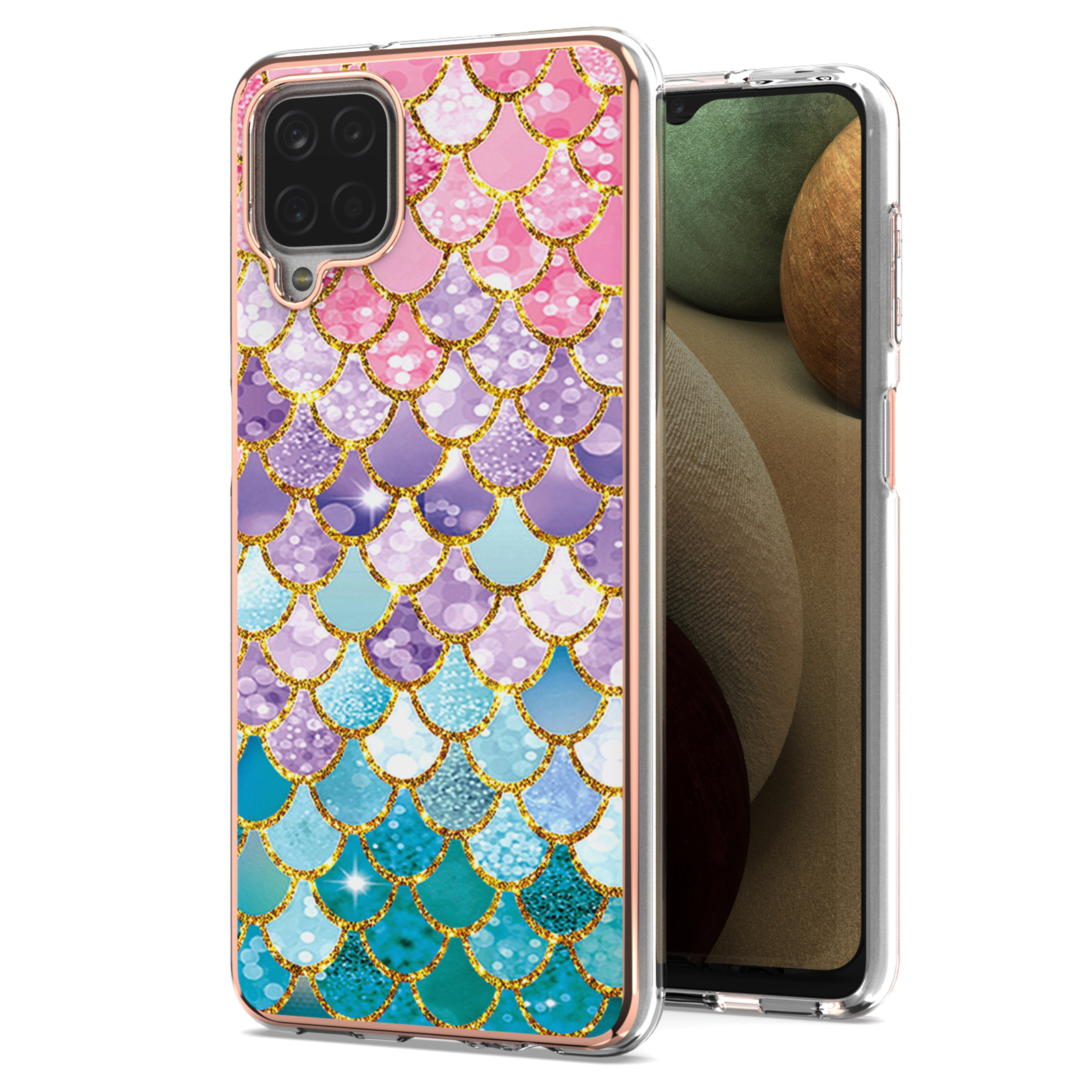 

Серия TPU Мягкий Чехол Для Samsung Galaxy A12 Гальваническая Обложка Для Мобильных Телефонов IMD - Красочные Весы, Galaxy A12