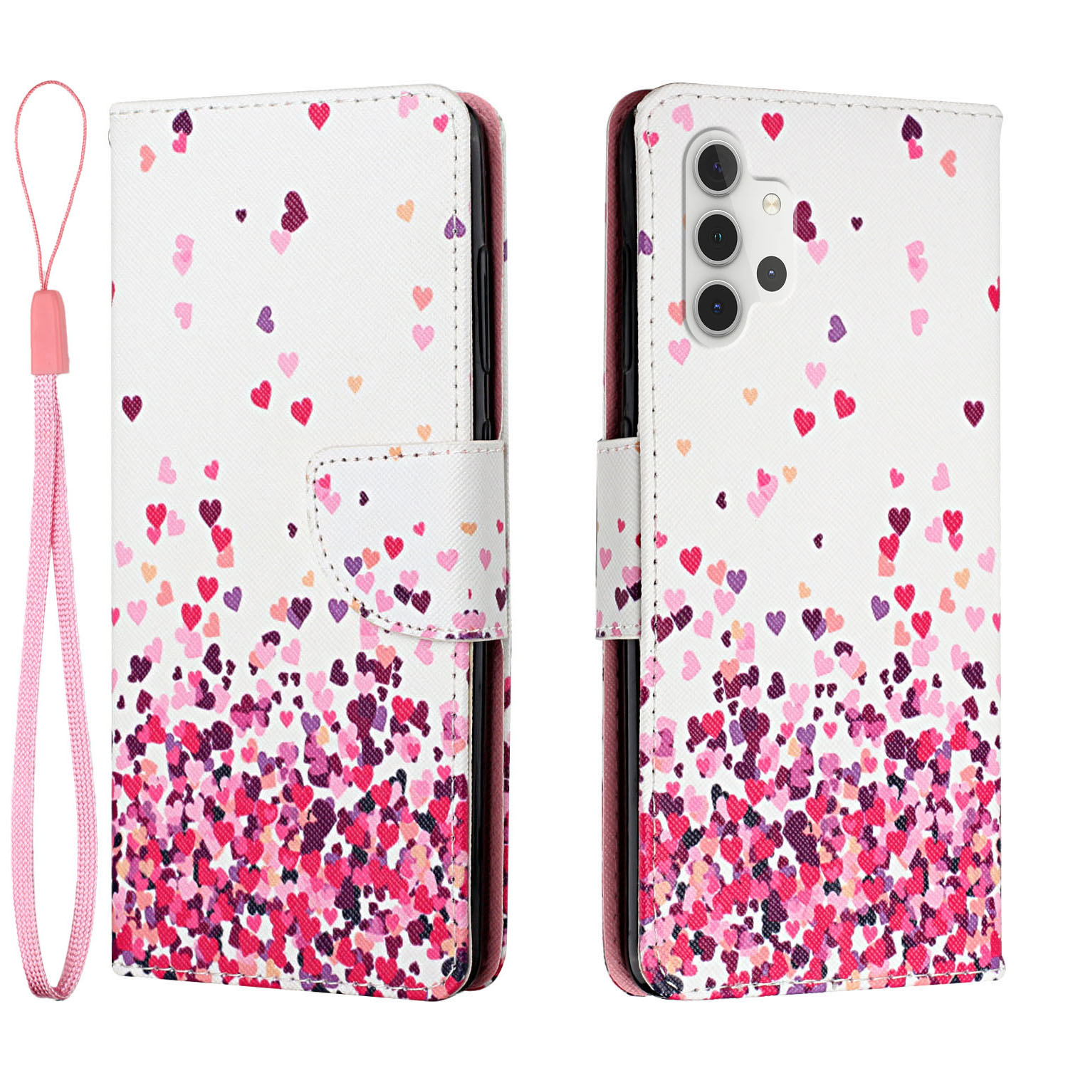 

Pattern Phone Case for Samsung Galaxy A32 4G (EU Version) PU Leather Stand Wallet Flip Cover - Pink Heart, Samsung Galaxy A32 4G (EU Version)