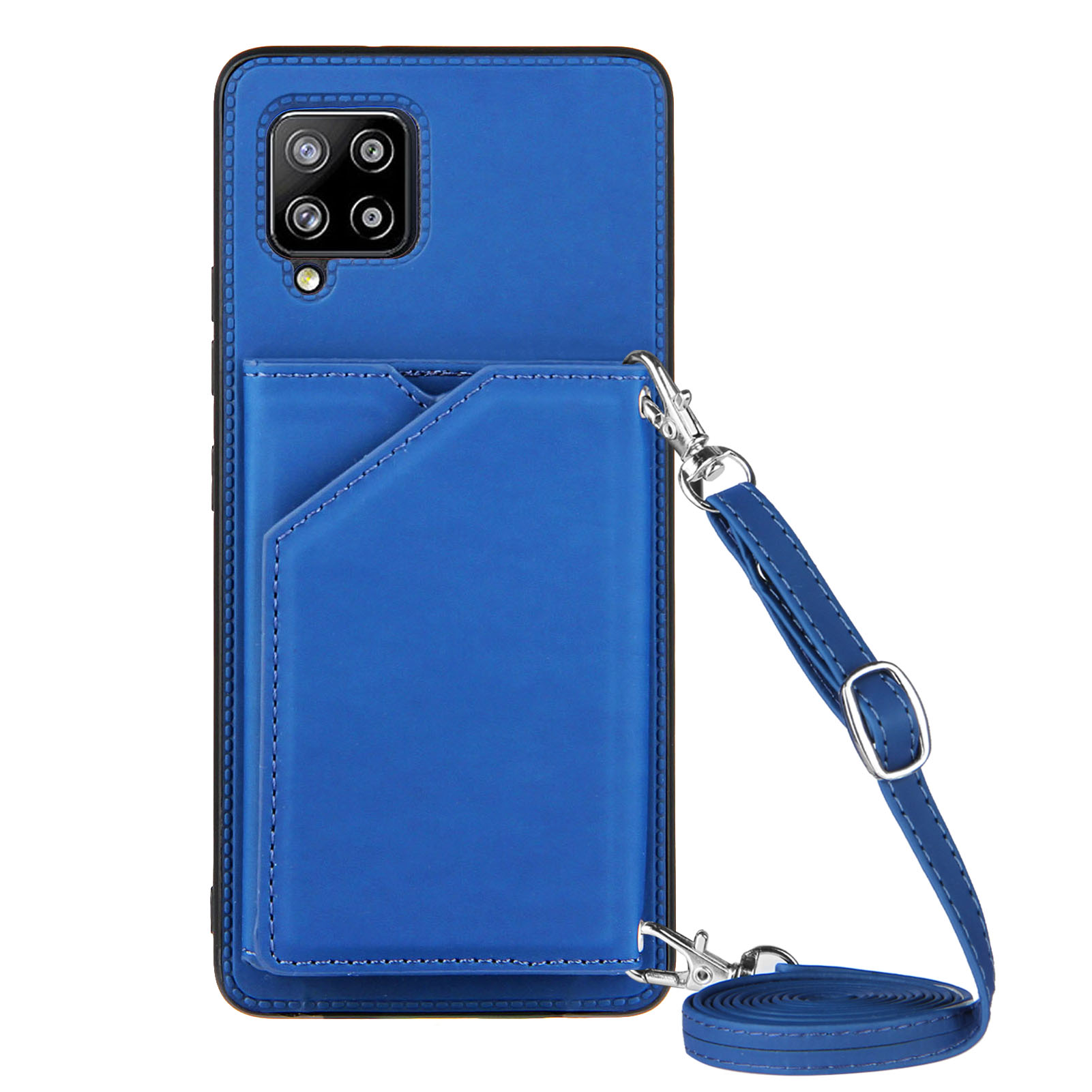 

Kickstand Card Holder Leather Skin TPU Phone Case with Lanyard for Samsung Galaxy A42 5G - Blue, Galaxy A42 5G