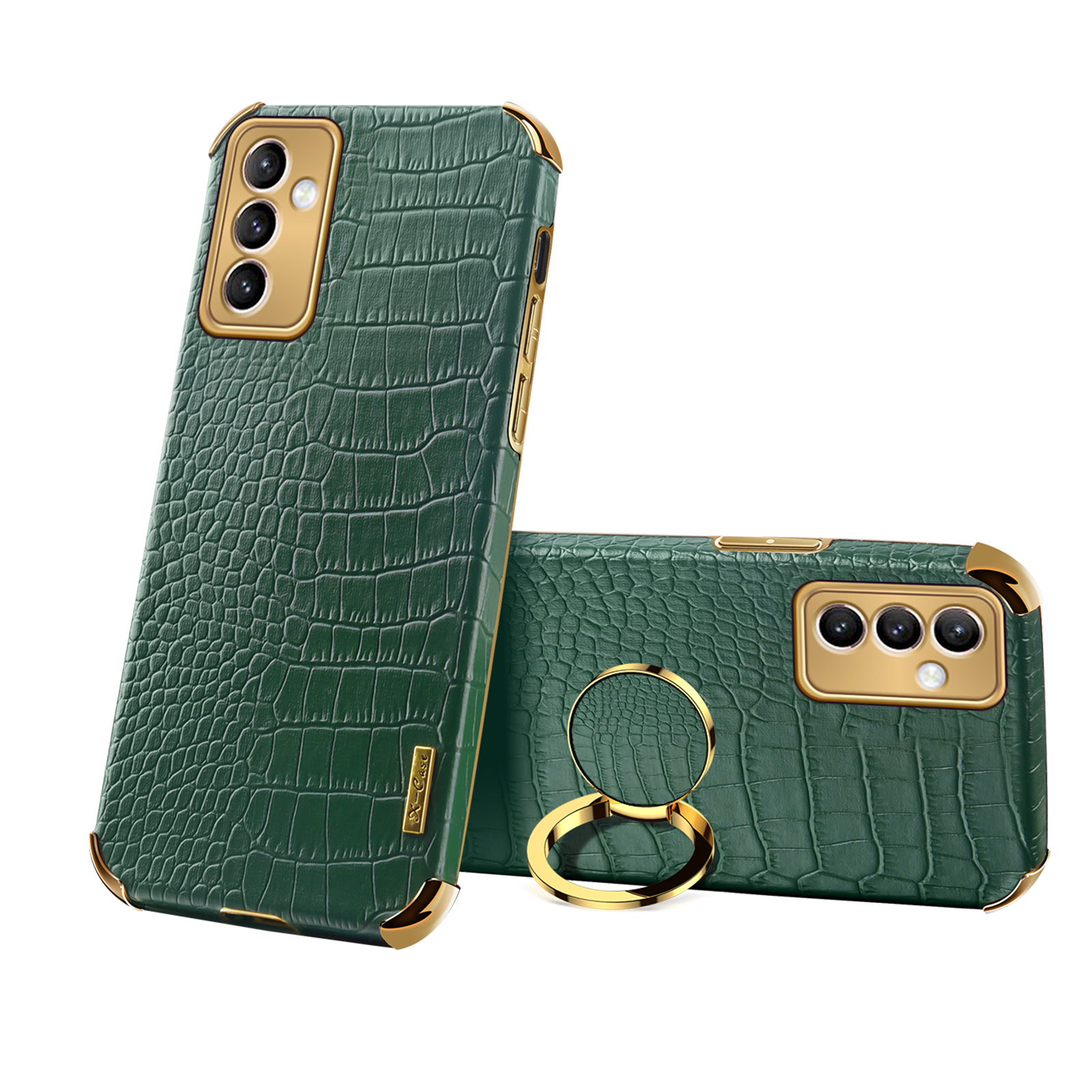 

6D Electroplated Crocodile Texture Leather Coated TPU Phone Case with Finger Ring Holder for Samsung Galaxy A82 5G - Green, Galaxy A82 5G