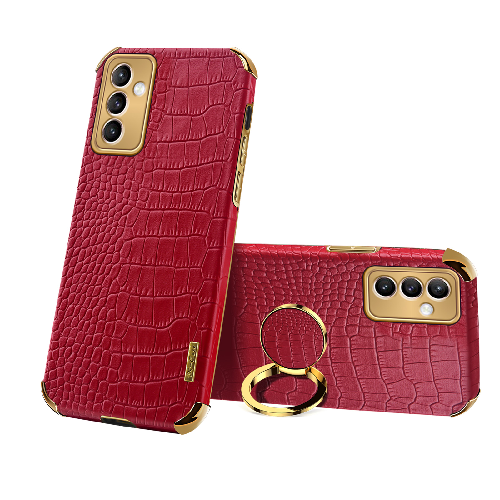 

6D Ecloplating Crocodile Texture Кожаный Чехол TPU с Держателем Кольца Для Пальцев Для Samsung Galaxy A82 5G - Красный, Galaxy A82 5G