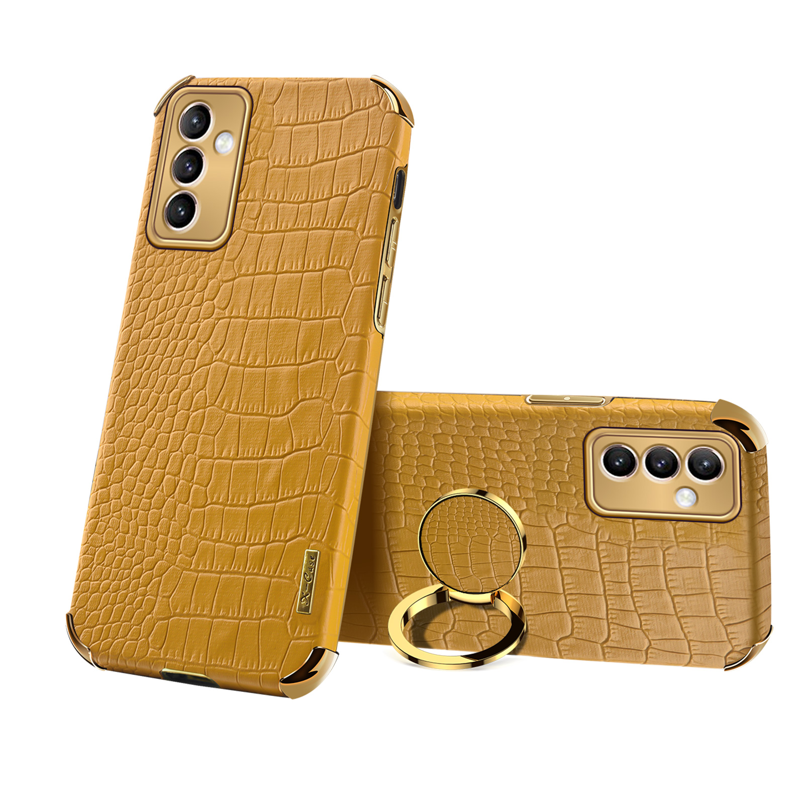 

6D Ecloplating Crocodile Texture Кожаный Чехол TPU с Держателем Кольца Для Пальцев Для Samsung Galaxy A82 5G - Апельсин, Galaxy A82 5G