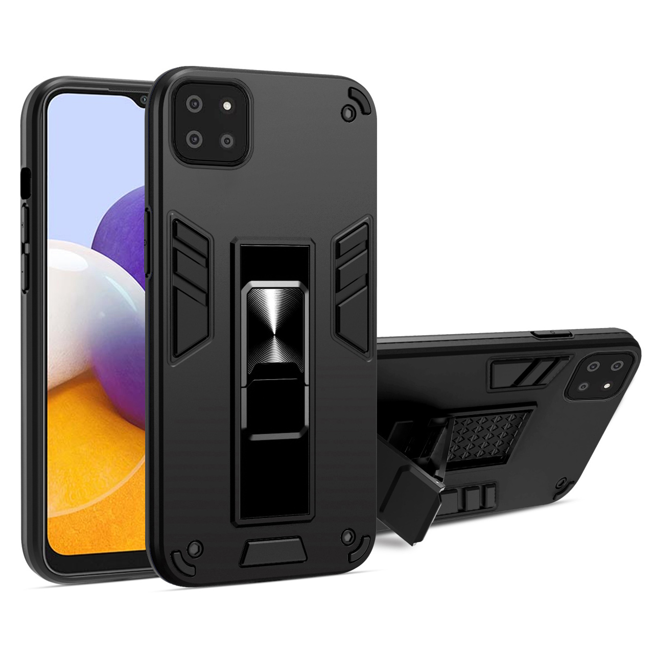 

Kickstand Design PC+TPU Hybrid Phone Case Cover Shell for Samsung Galaxy A22 5G (EU Version) - Black, Galaxy A22 5G (EU Version)