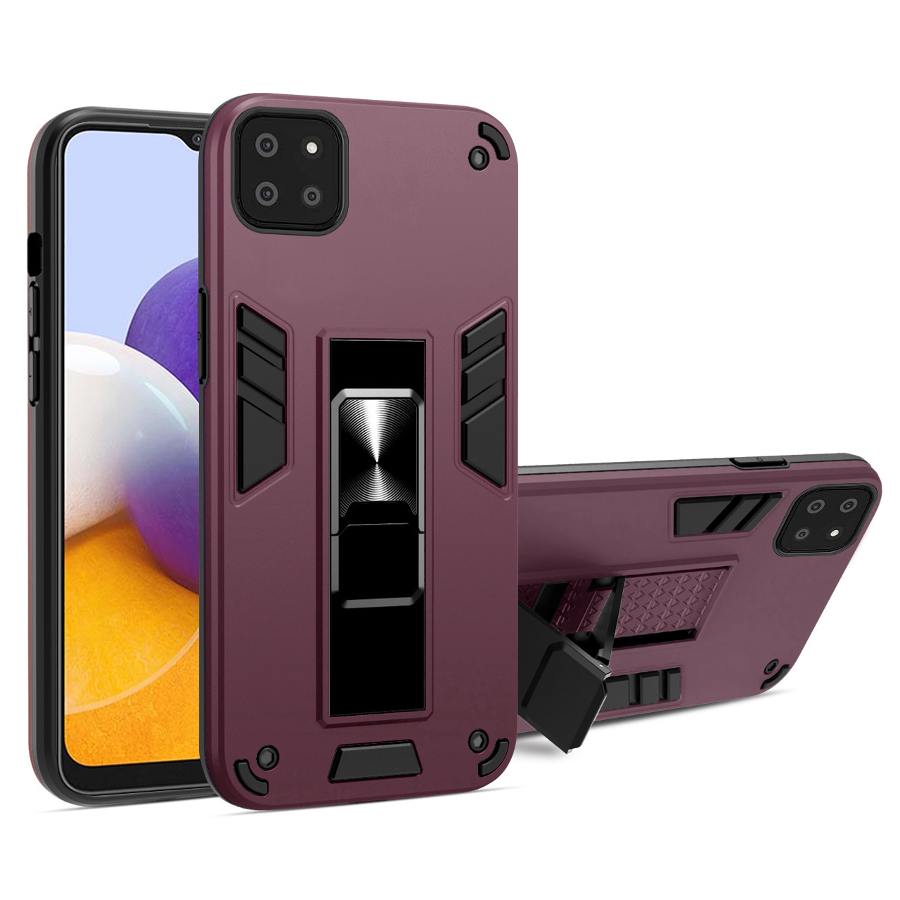 

Kickstand Design PC+TPU Hybrid Phone Case Cover Shell for Samsung Galaxy A22 5G (EU Version) - Wine Red, Galaxy A22 5G (EU Version)