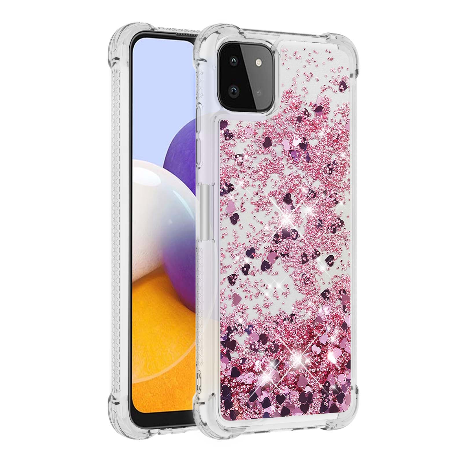 

Узорчатый Quicksand Shockue Protecture TPU Shell Для Samsung Galaxy A22 5G (версия США) - Розовые Золотые Сердца, Galaxy A22 5G (US Version)