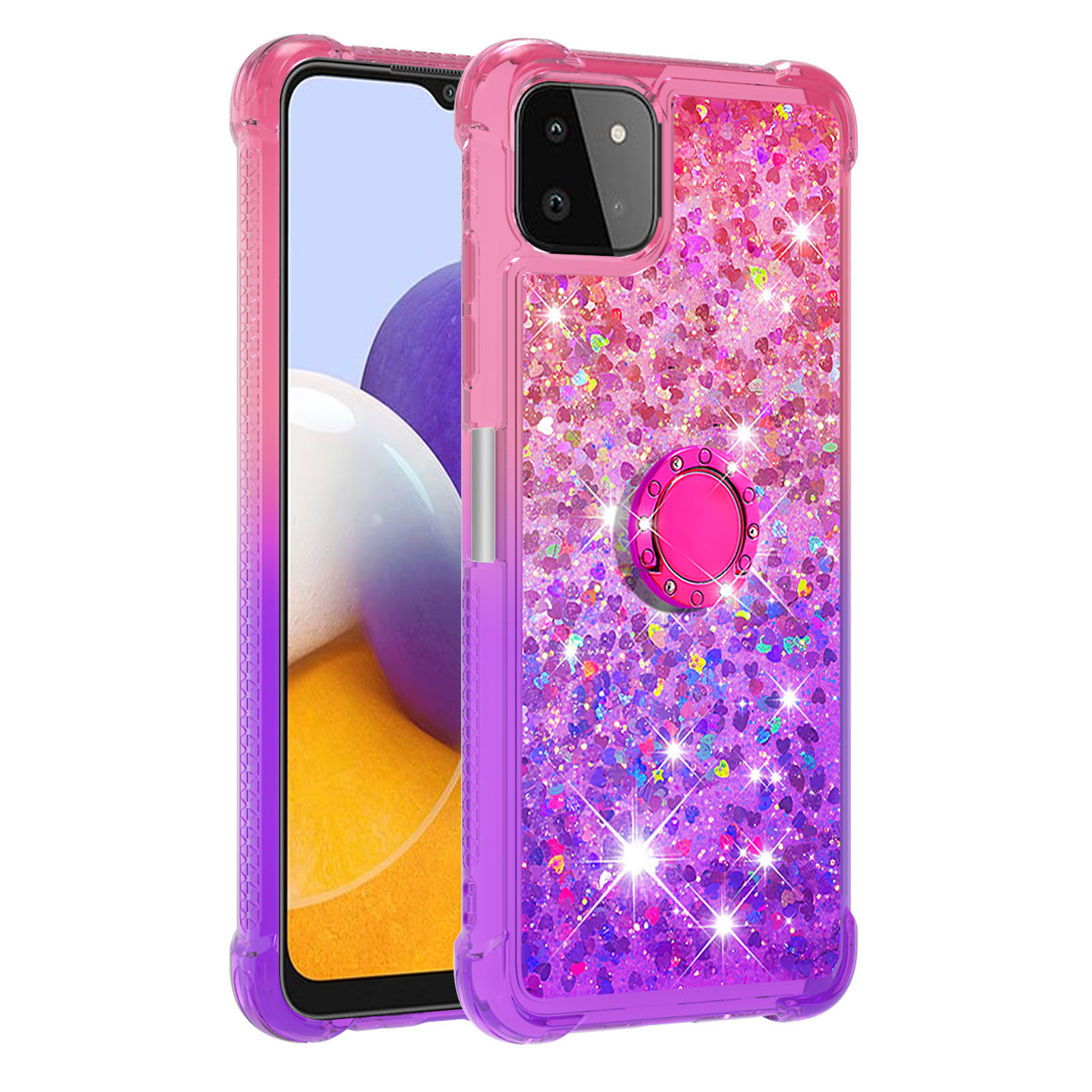 

RING KIBSTAME Design Gradient Quicksand Shociof Sharcure TPU Для Samsung Galaxy A22 5G (версия США) - Розовый / Фиолетовый, Galaxy A22 5G (US Version)