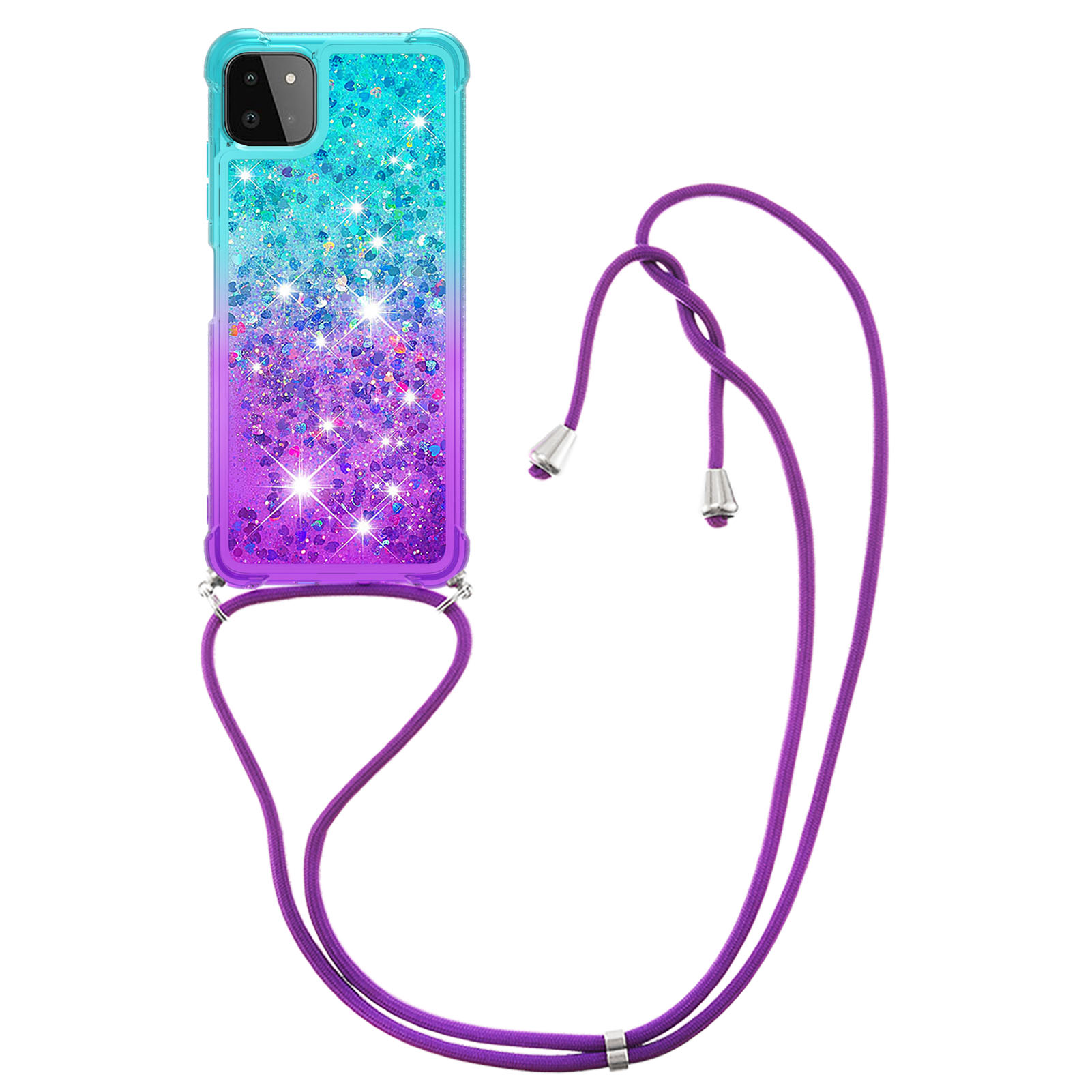 

Динамические Блестящие Порошковые Блестки Quicksand Chastsand Chast Shool Chare С Ремнем Для Samsung Galaxy A22 5G (версия США) - Небесно-синий / Фиолетовый, Galaxy A22 5G (US Version)