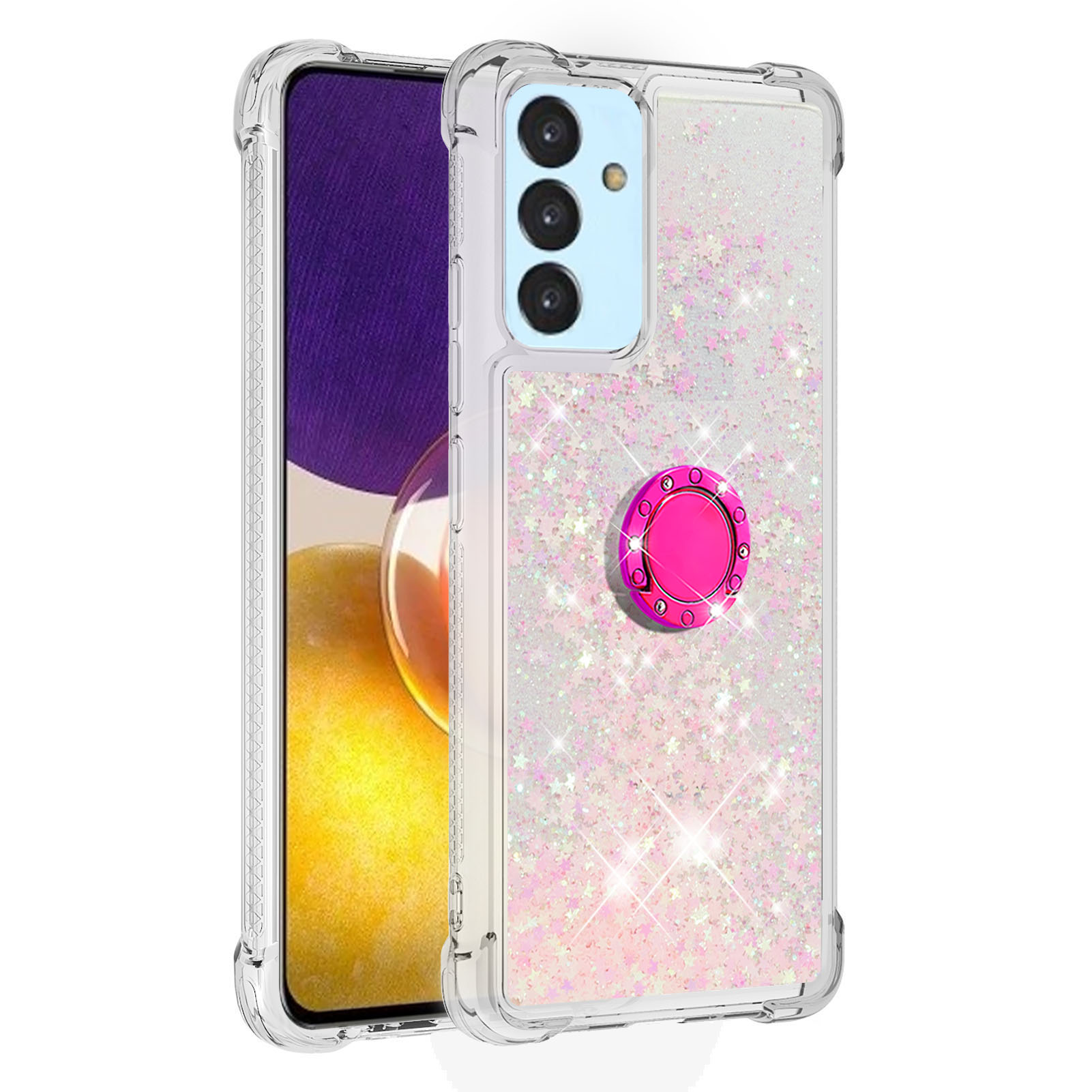 

Кольцо Для Пальцев Блестящие Блестки Moving Quicksand TPU Чехол Для Телефона Для Samsung Galaxy A82 5G - Розовые Звезды, Galaxy A82 5G