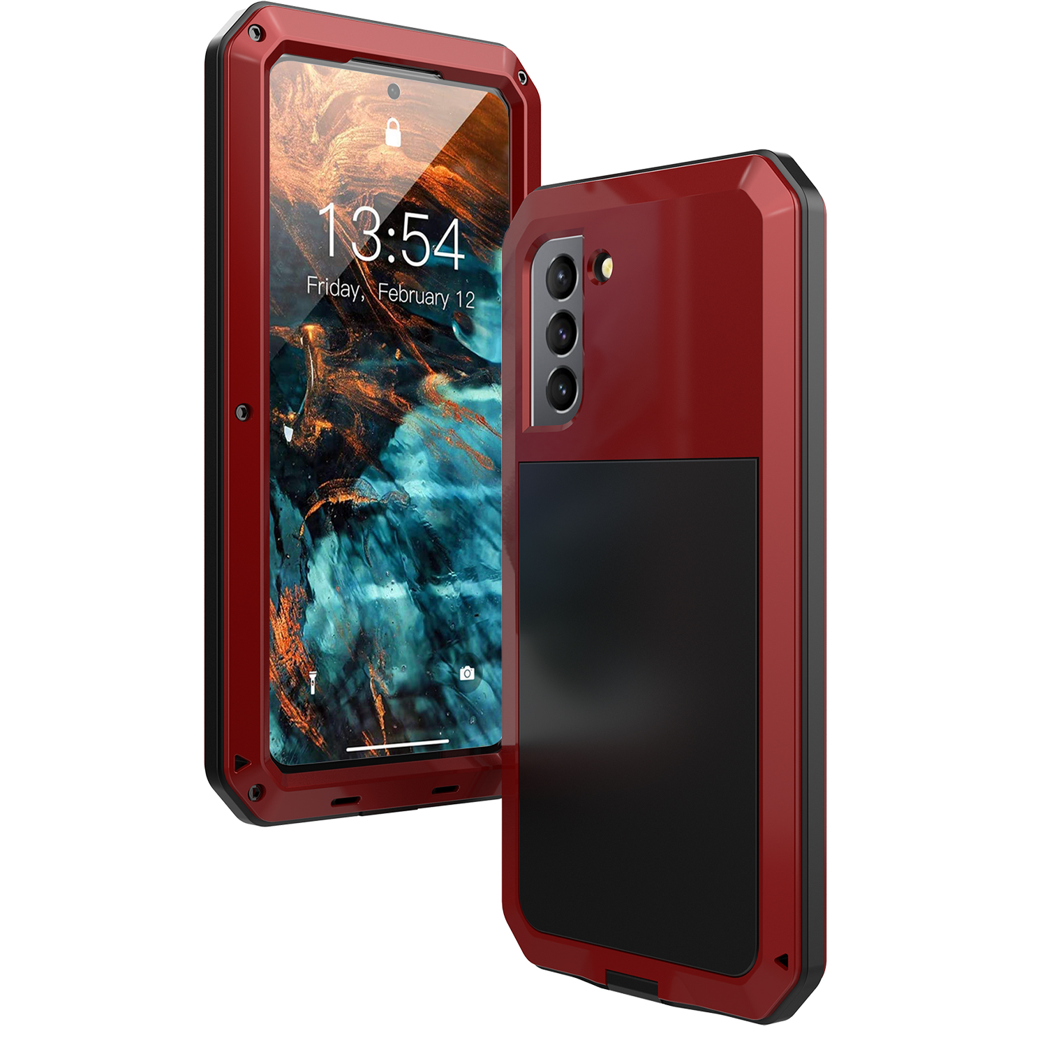 

Tank Series Anti-Fall TPU+Metal Hybrid Phone Case with Tempered Glass Screen Protector for Samsung Galaxy S21+ 5G - Red, Samsung Galaxy S21+
