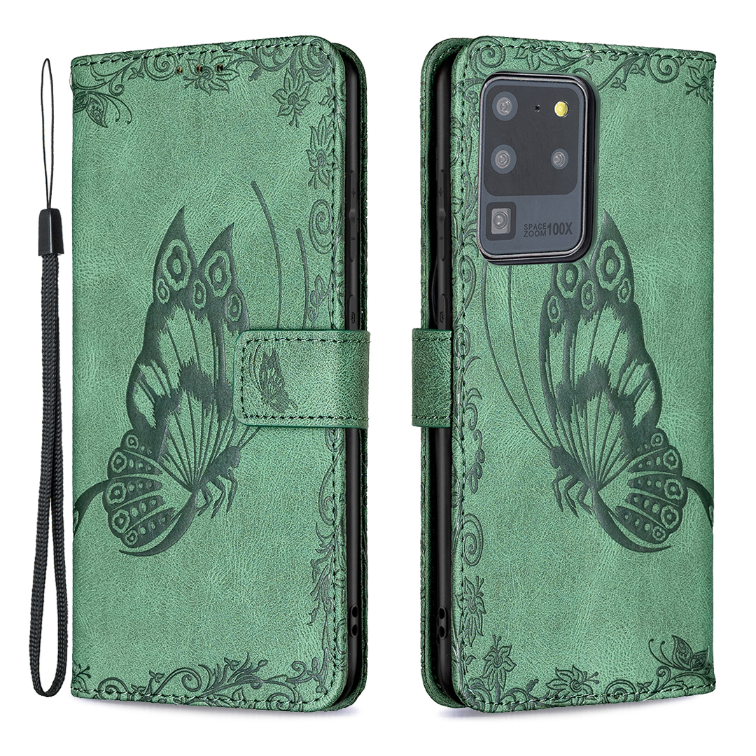 

Imprint Butterfly Flower Leather Shell Cover Для Samsung Galaxy S20 Ultra - Зеленый, Galaxy S20 Ultra