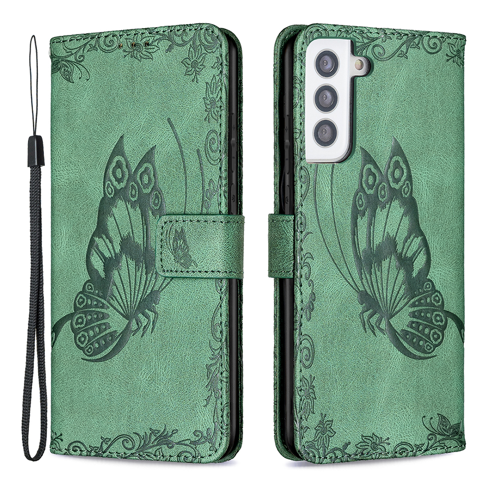 

Imprint Butterfly Flower Leather Swellet Для Samsung Galaxy S21 Плюс 5G - Зеленый, Galaxy S21+ 5G