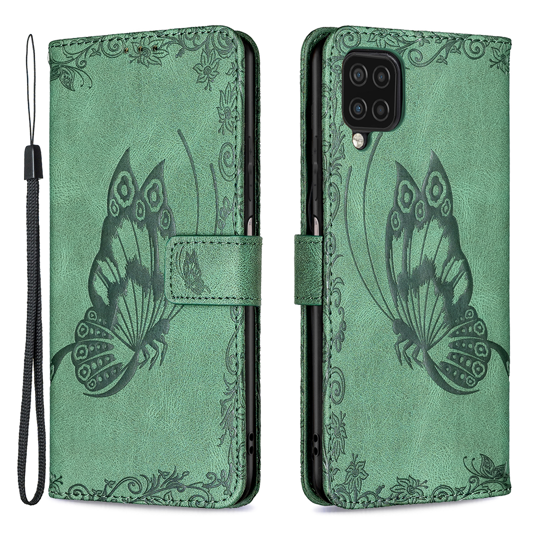 

Imprint Butterfly Flower Wallet Stand Case Для Samsung Galaxy A12 - Зеленый, Galaxy A12
