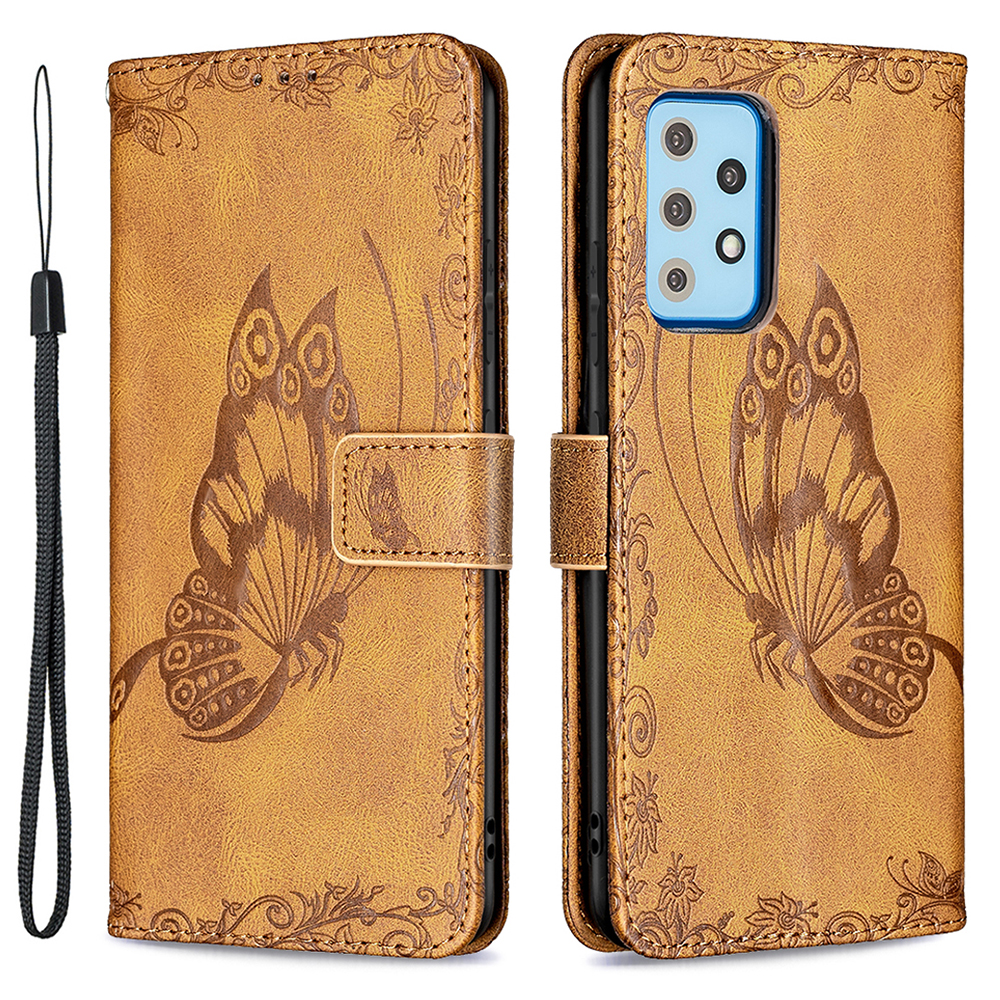 

Imprint Butterfly Flower Leather Wallet Case for Samsung Galaxy A52 4G/5G / A52s 5G - Brown, Galaxy A52 5G