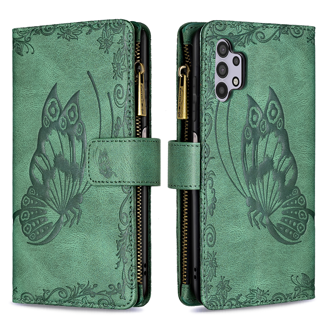 

Zipper Pocket Design Imprinted Butterfly Pattern Wallet Stand Leather Phone Case Shell for Samsung Galaxy A32 5G/M32 5G - Green, Galaxy A32 5G