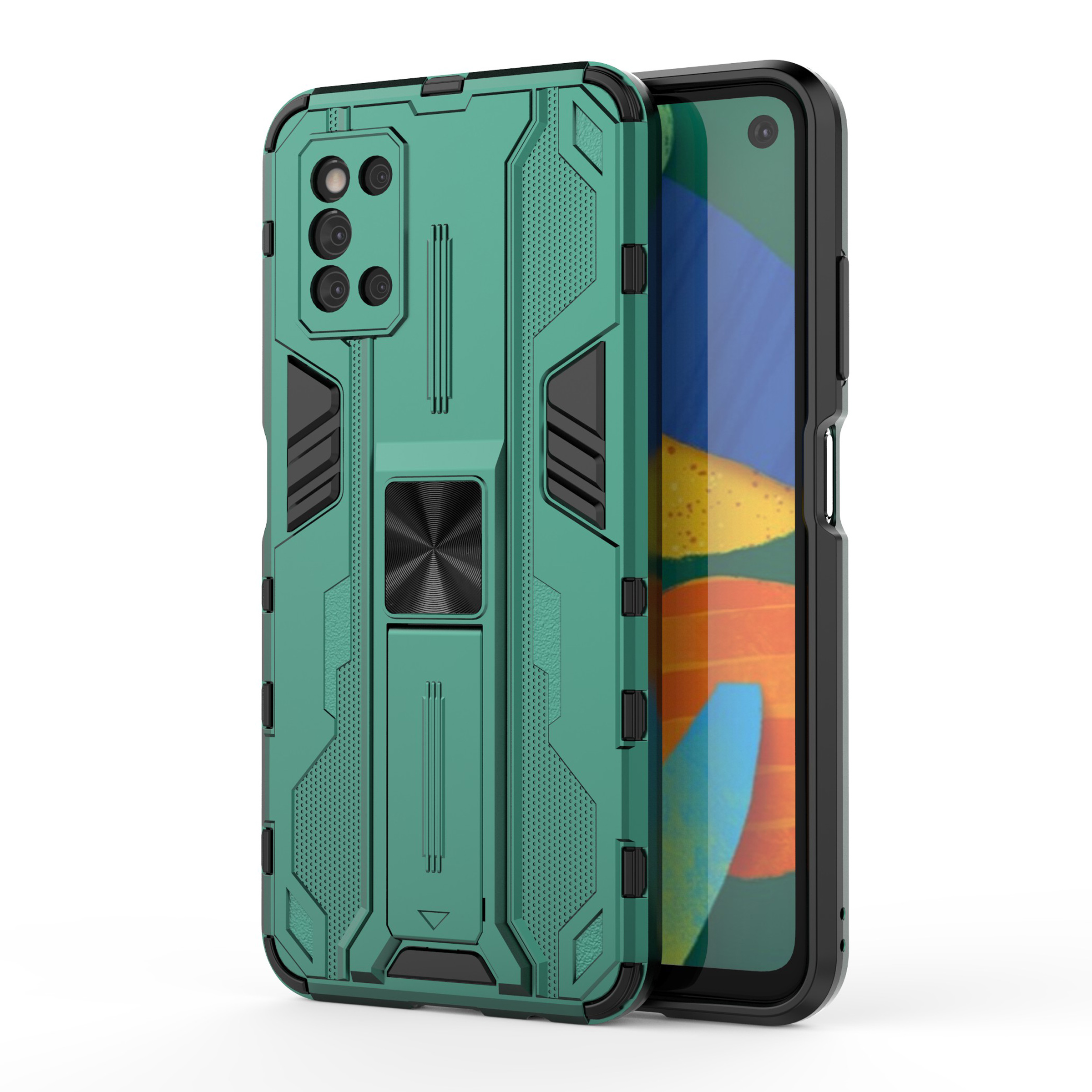 

Устойчивый к Ударум PC + TPU Гибридный Чехол Для Телефона Защитная Крышка с Kickstand Для Samsung Galaxy F52 5G - Зеленый, Galaxy F52 5G