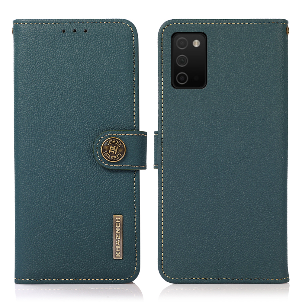 

KHAZNEH Anti-scratch Genuine Leather Wallet Phone Case with RFID Anti-theft Swiping for Samsung Galaxy A03s (166.5 x 75.98 x 9.14mm) - Green, Galaxy A03s (166.5 x 75.98 x 9.14mm)