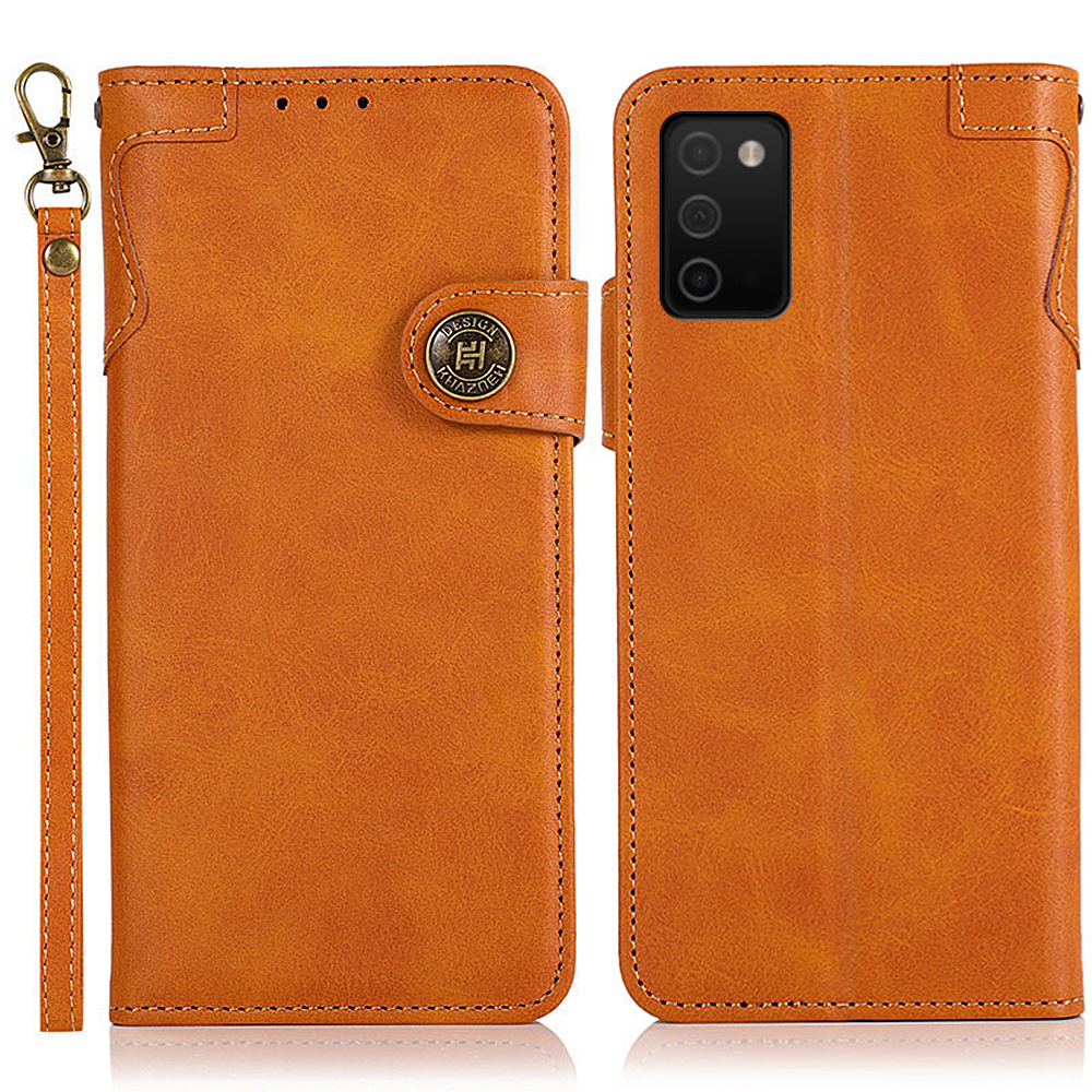 

KHAZNEH Leather Phone Shockproof Wallet Stand Case with Handy Strap for Samsung Galaxy A03s (166.5 x 75.98 x 9.14mm) - Brown, Samsung Galaxy A03s (166.5 x 75.98 x 9.14mm)