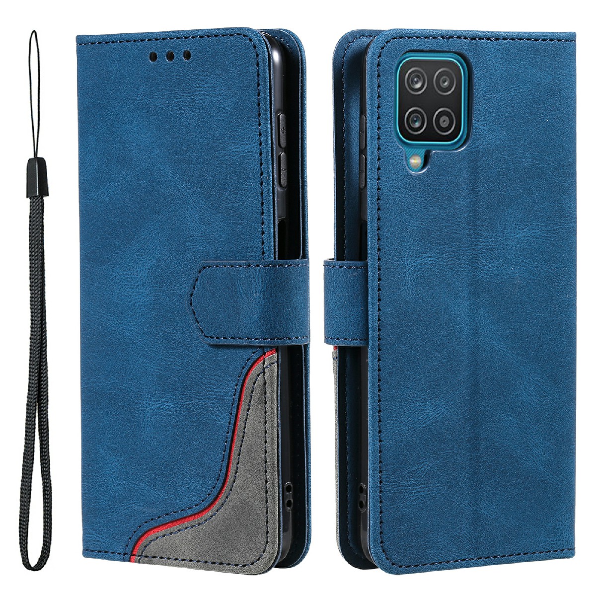 

Tri-color Splicing Skin-touch Feeling PU Leather Phone Case Cover with Wallet Stand for Samsung Galaxy A42 5G - Blue, Galaxy A42 5G