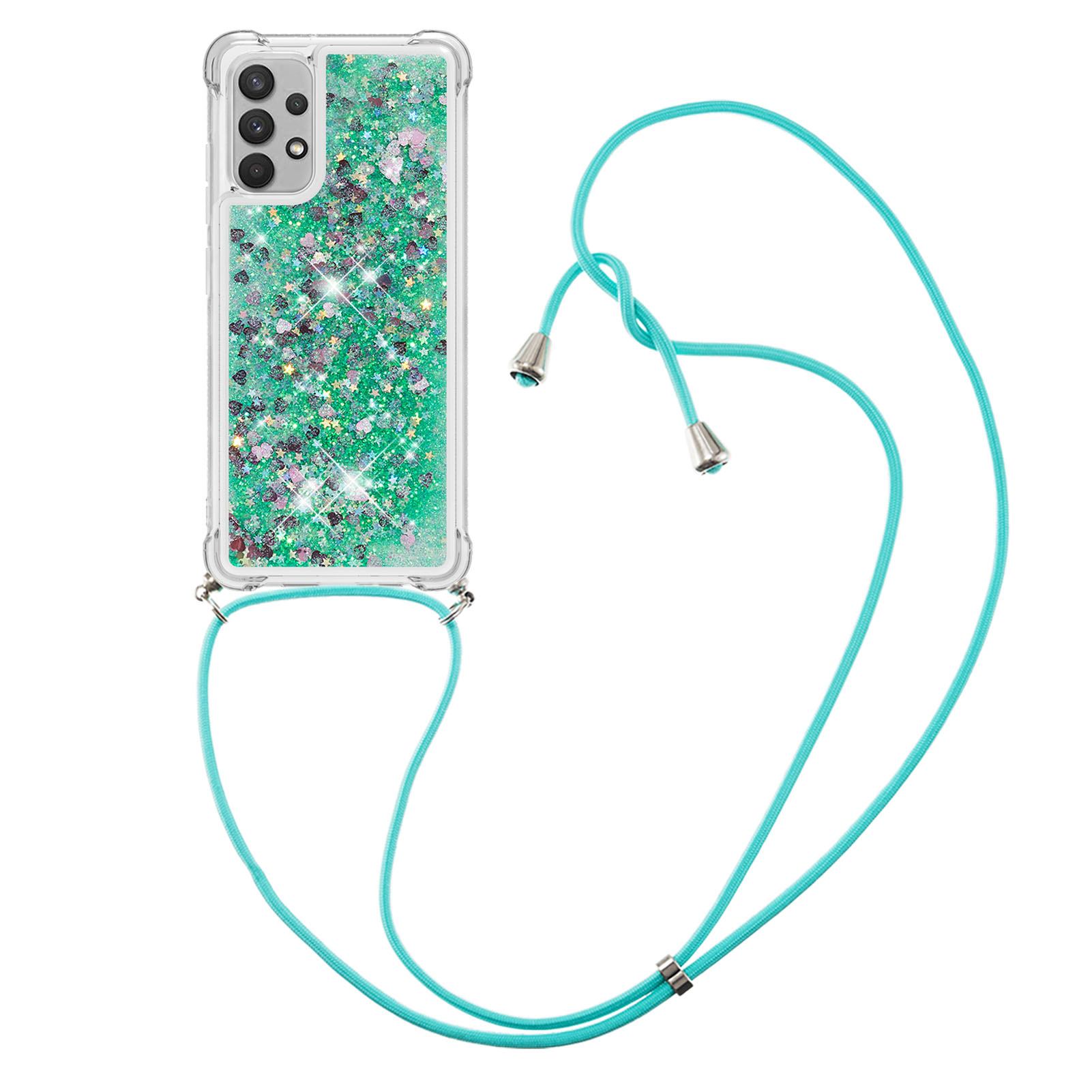 

Sparkle Floating Shiny Quicksand Pattern Printed Clear Soft TPU Shockproof Protective Thin Cover for Samsung Galaxy A32 4G (EU Version) - Green Hearts, Galaxy A32 4G (EU Version)