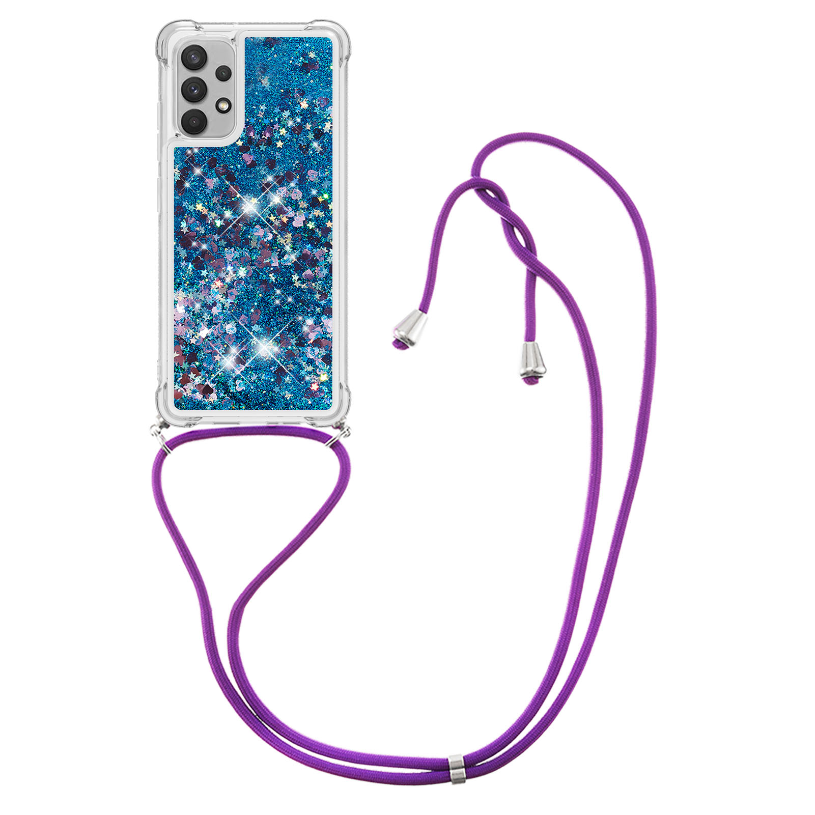 

Sparkle Floating Shinity Quicksand Pattern Parted Clear Soft TPU Удаленная Защитная Тонкая Крышка Для Samsung Galaxy A32 4G (версия ЕС) - Синие Сердца, Galaxy A32 4G (EU Version)