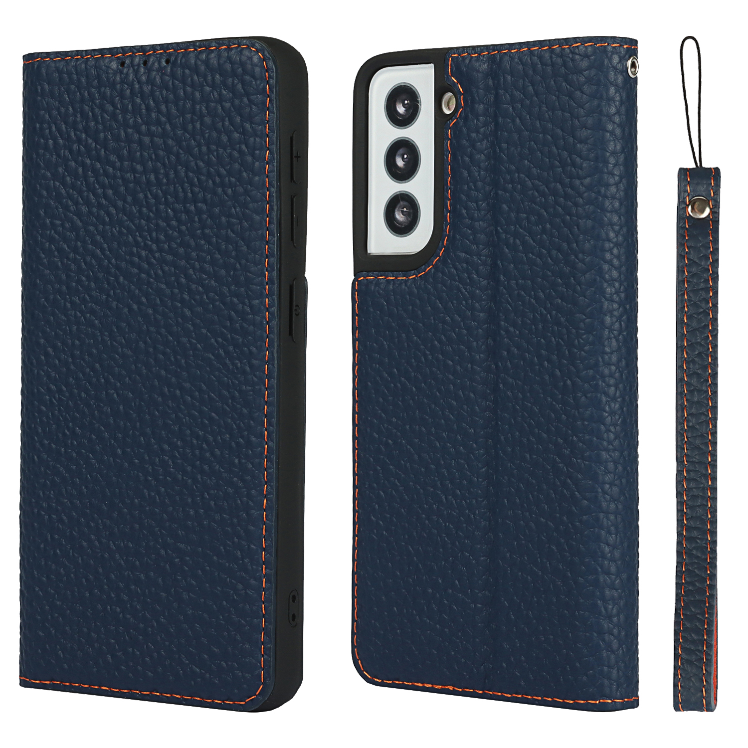 

Litchi Texture Genuine Leather Cover Wallet Stand Phone Case for Samsung Galaxy S21 5G/4G - Dark Blue, Galaxy S21 4G