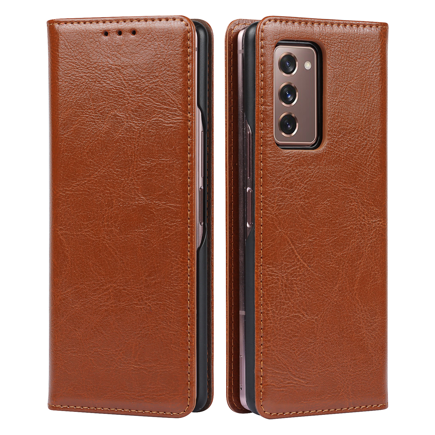 

Crazy Horse Texture Genuine Leather Stand Phone Case with Card Holder for Samsung Galaxy Z Fold2 5G - Brown, Galaxy Z Fold2 5G