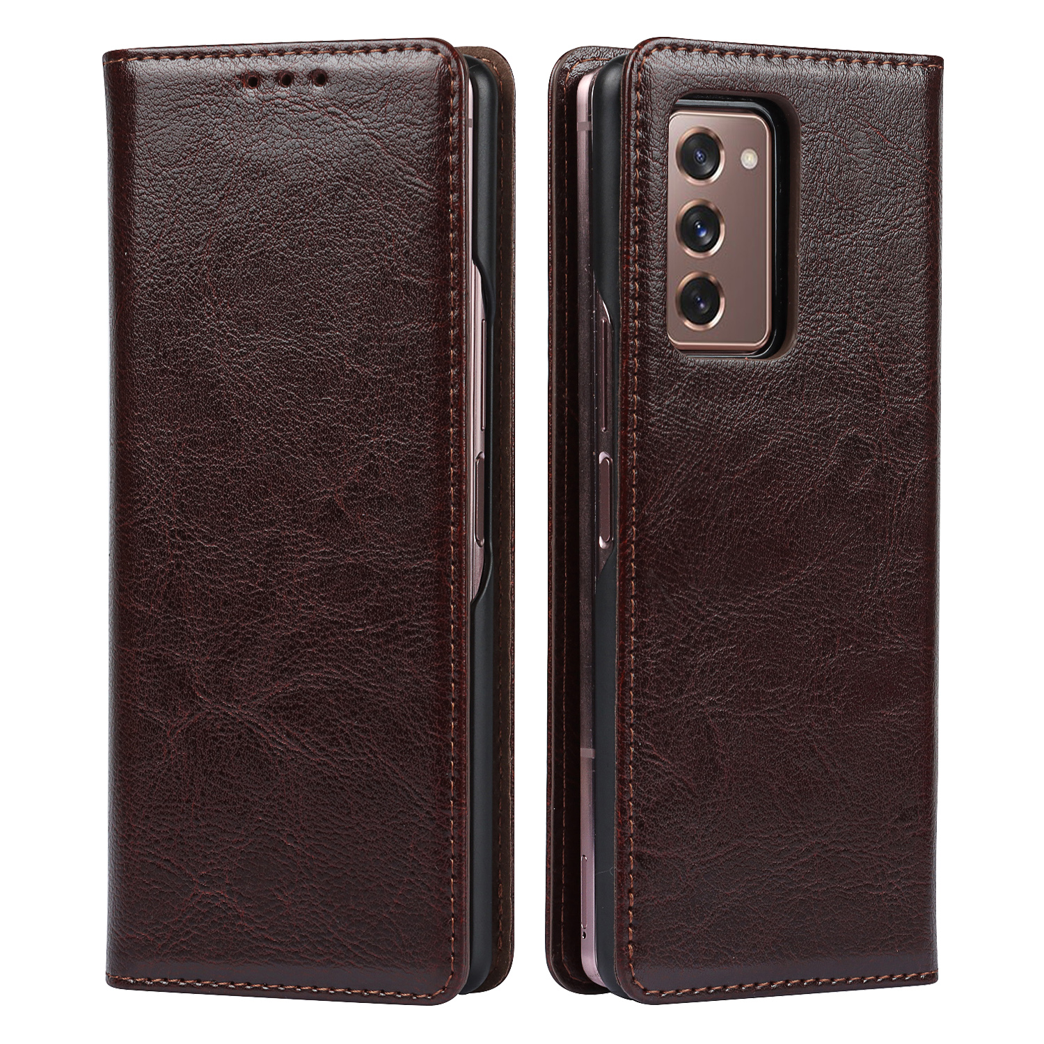 

Crazy Horse Texture Genuine Leather Stand Phone Case with Card Holder for Samsung Galaxy Z Fold2 5G - Coffee, Galaxy Z Fold2 5G