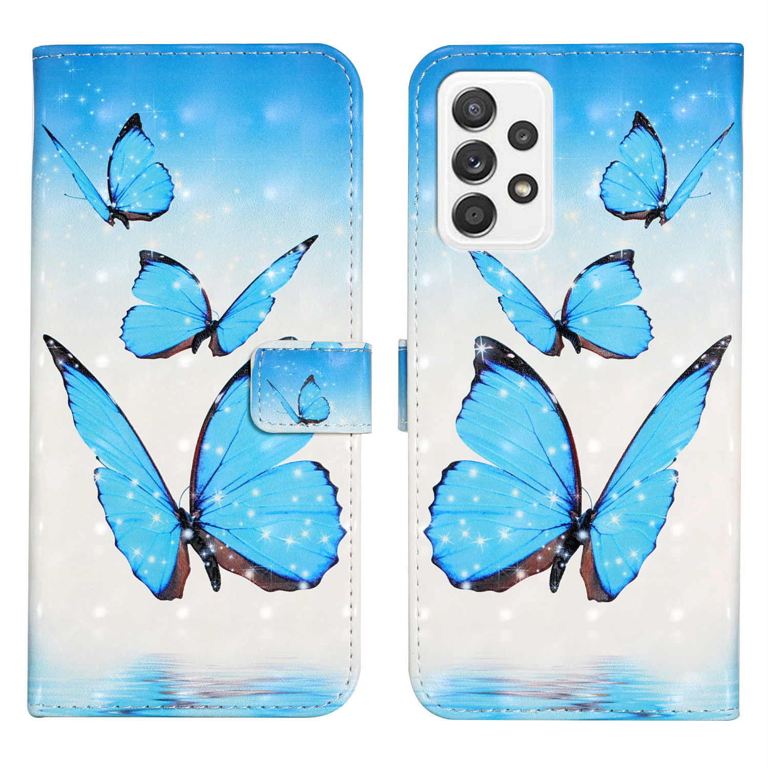 

3D Cartoon Color Prange Patter PU / A52s 5G - Голубая Бабочка, Galaxy A52 5G