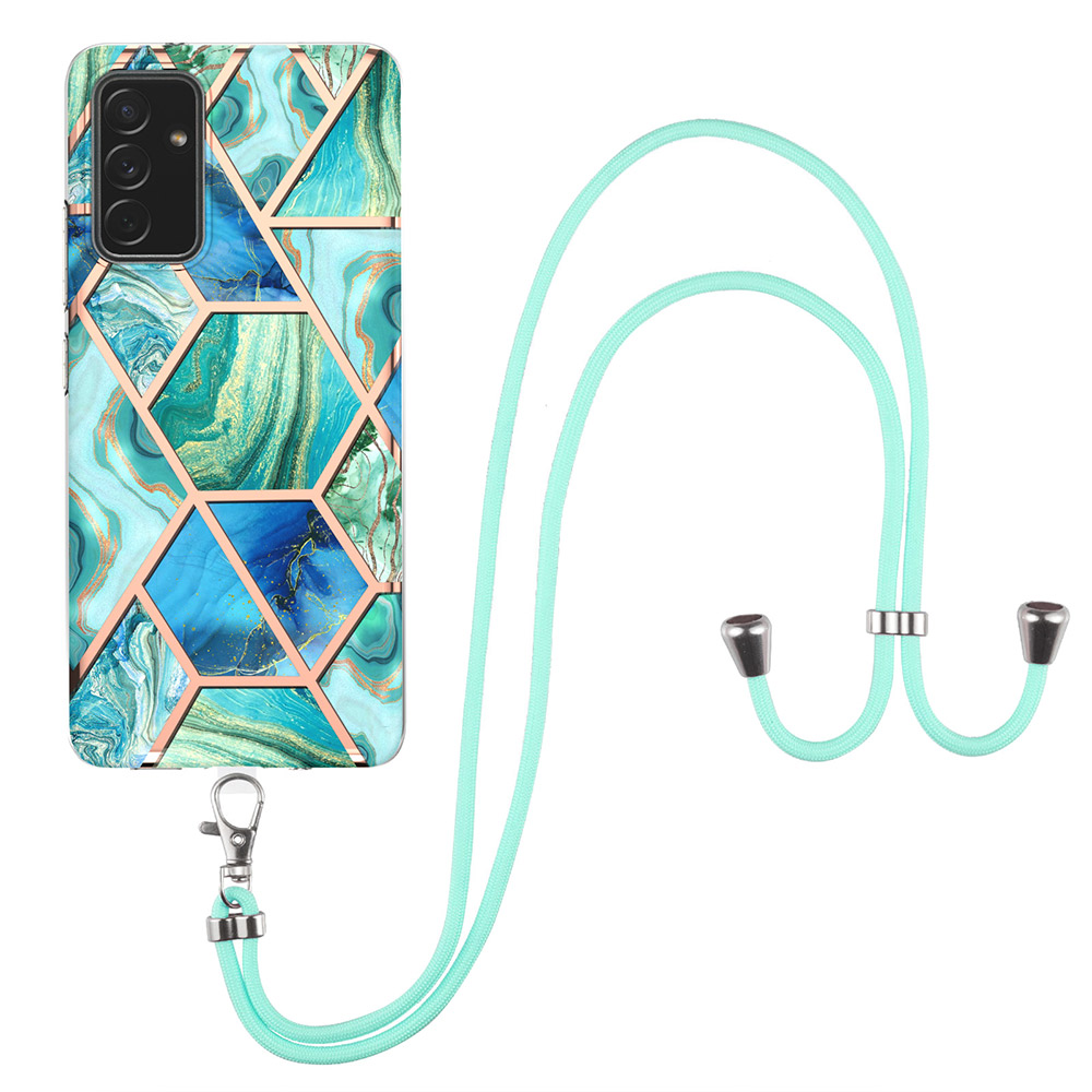 

Shockproof Protection Splicing Marble (2.0 mm) IMD Electroplating Soft Rubber TPU Bumper Cover with Lanyard for Samsung Galaxy A82 5G - Green, Galaxy A82 5G