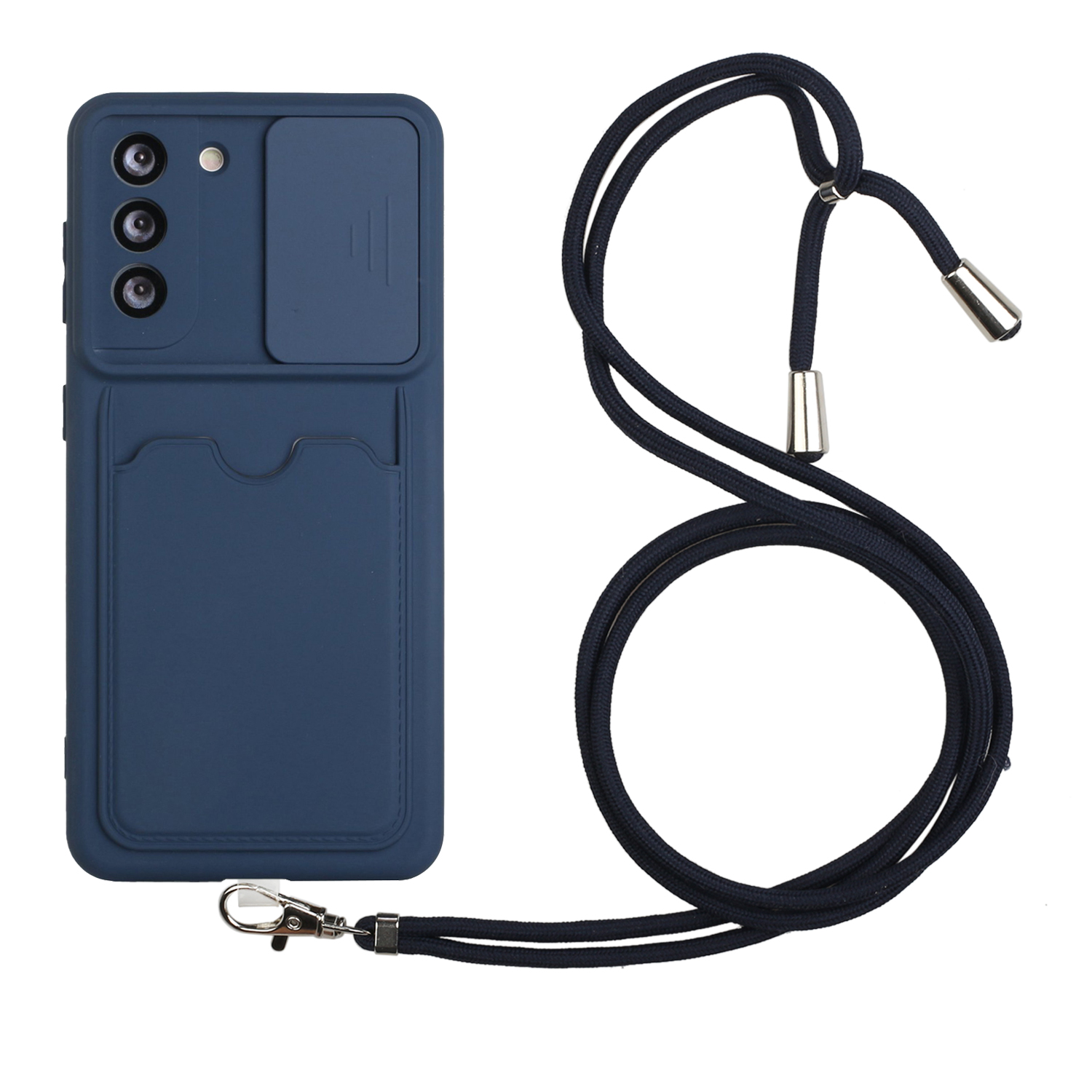 

Scratch-Resistant Soft TPU Slide Camera Lens Cover Phone Case with Lanyard for Samsung Galaxy S21+ 5G - Dark Blue, Galaxy S21+ 5G