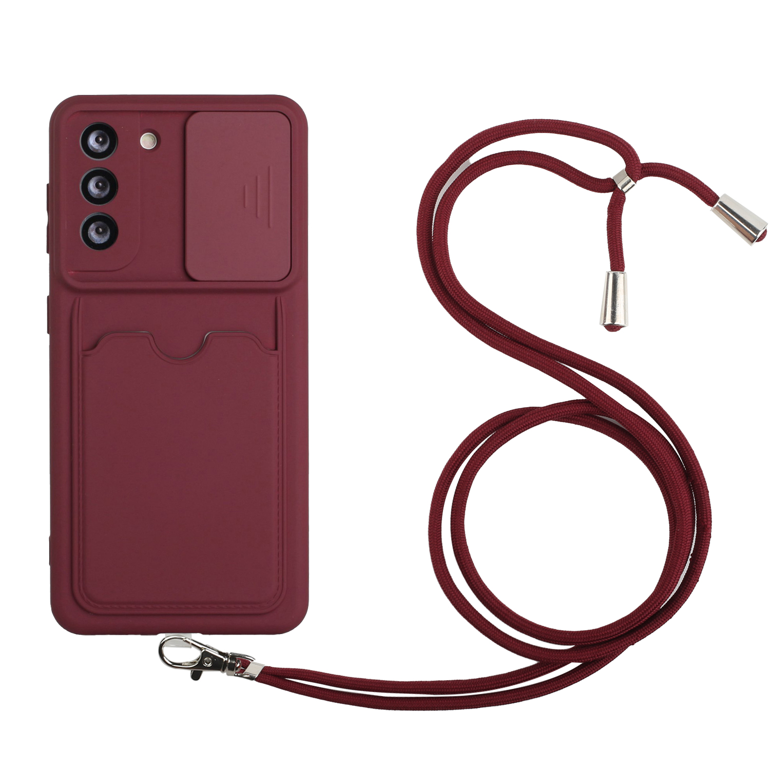 

Camera Protect Slide Cover Premium Soft and Flexible TPU Scratch-Resistant Phone Case with Lanyard for Samsung Galaxy S21 5G - Wine Red, Galaxy S21 5G