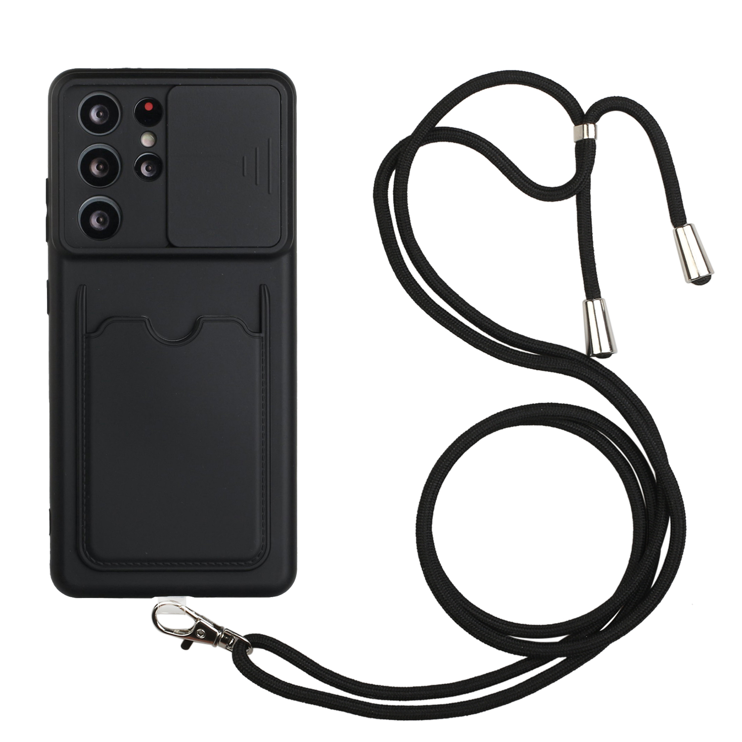 

Flexible TPU Anti-Scratch Gel Rubber Soft Skin Protective Phone Case with Slide Camera Lens Cover and Lanyard for Samsung Galaxy S21 Ultra 5G - Black, Galaxy S21 Ultra 5G